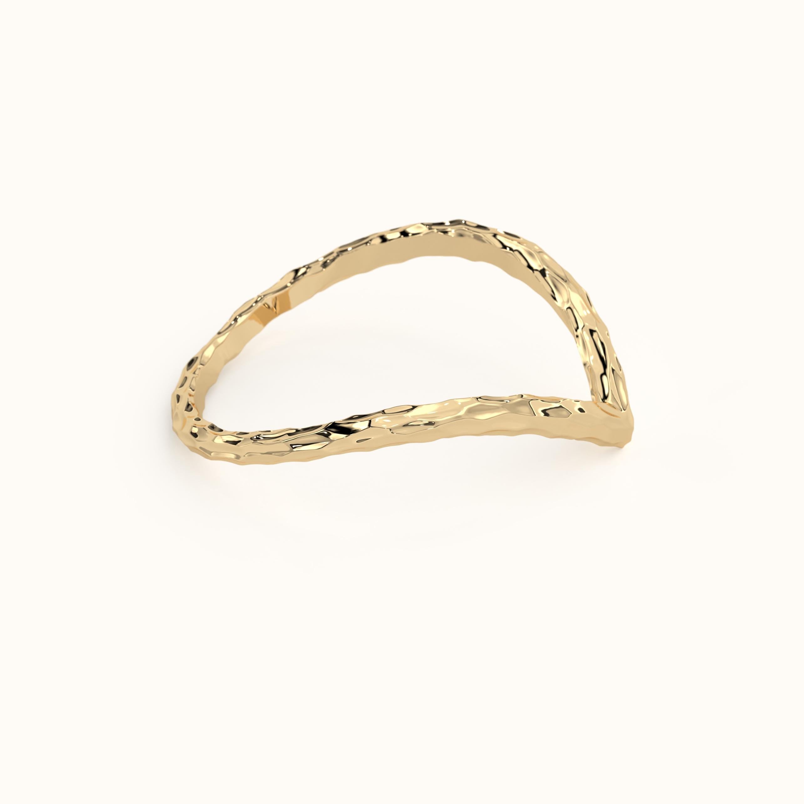 Hammered Gold Ring Slim Profile Chevron Band