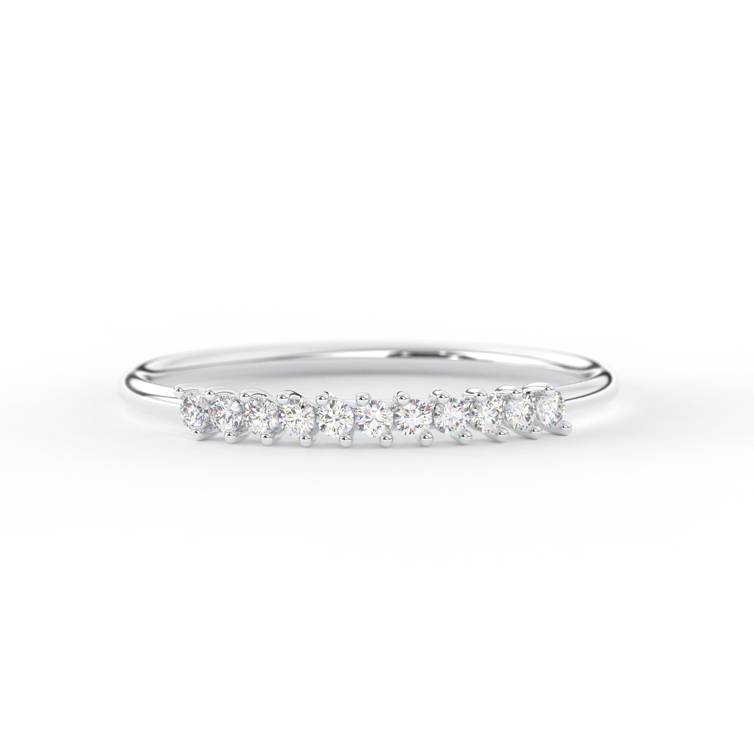 Delicate Gold Ring Stackable Band With Round Diamond