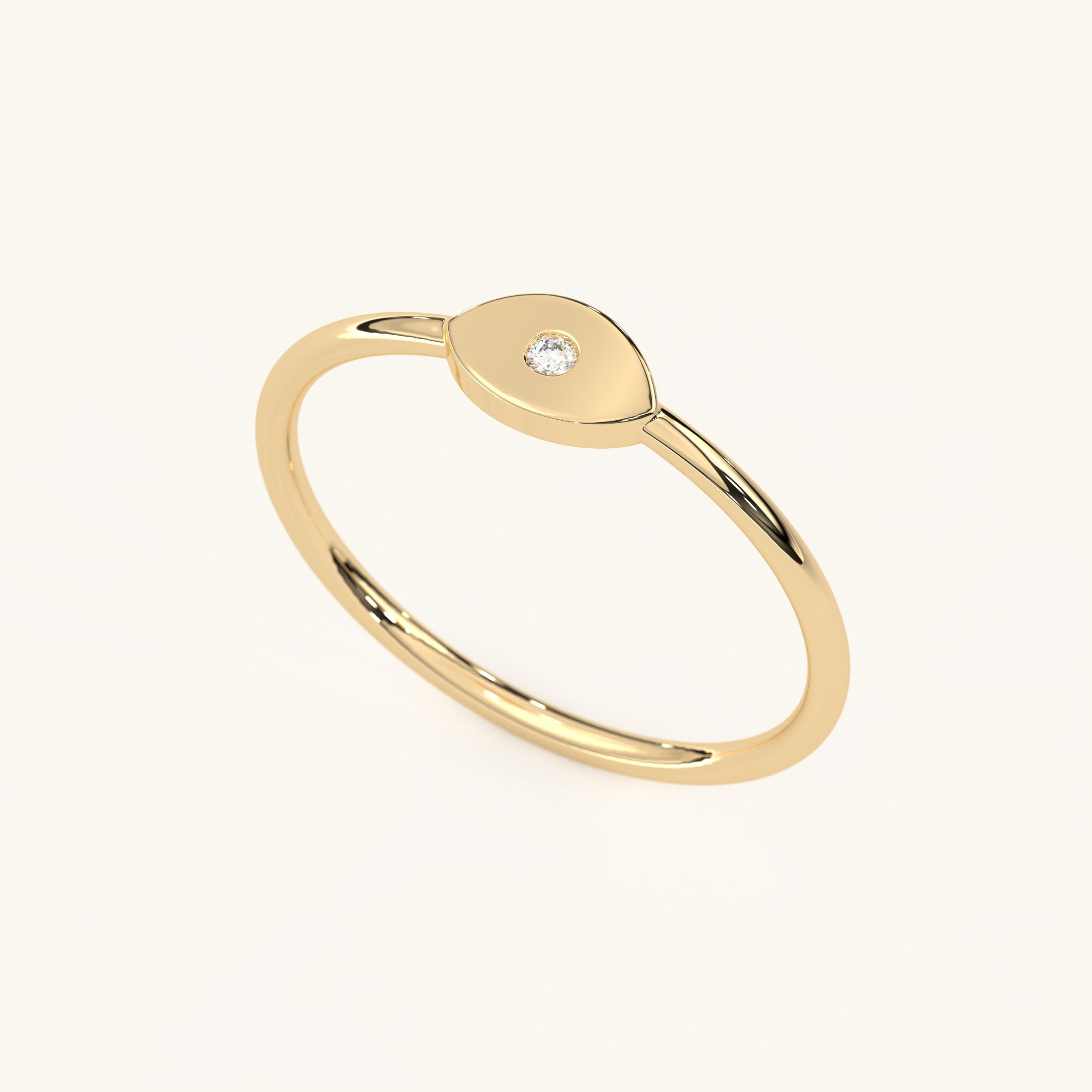 Evil Eye Ring Gold – Handmade Solid Gold Bezel Setting With Diamond