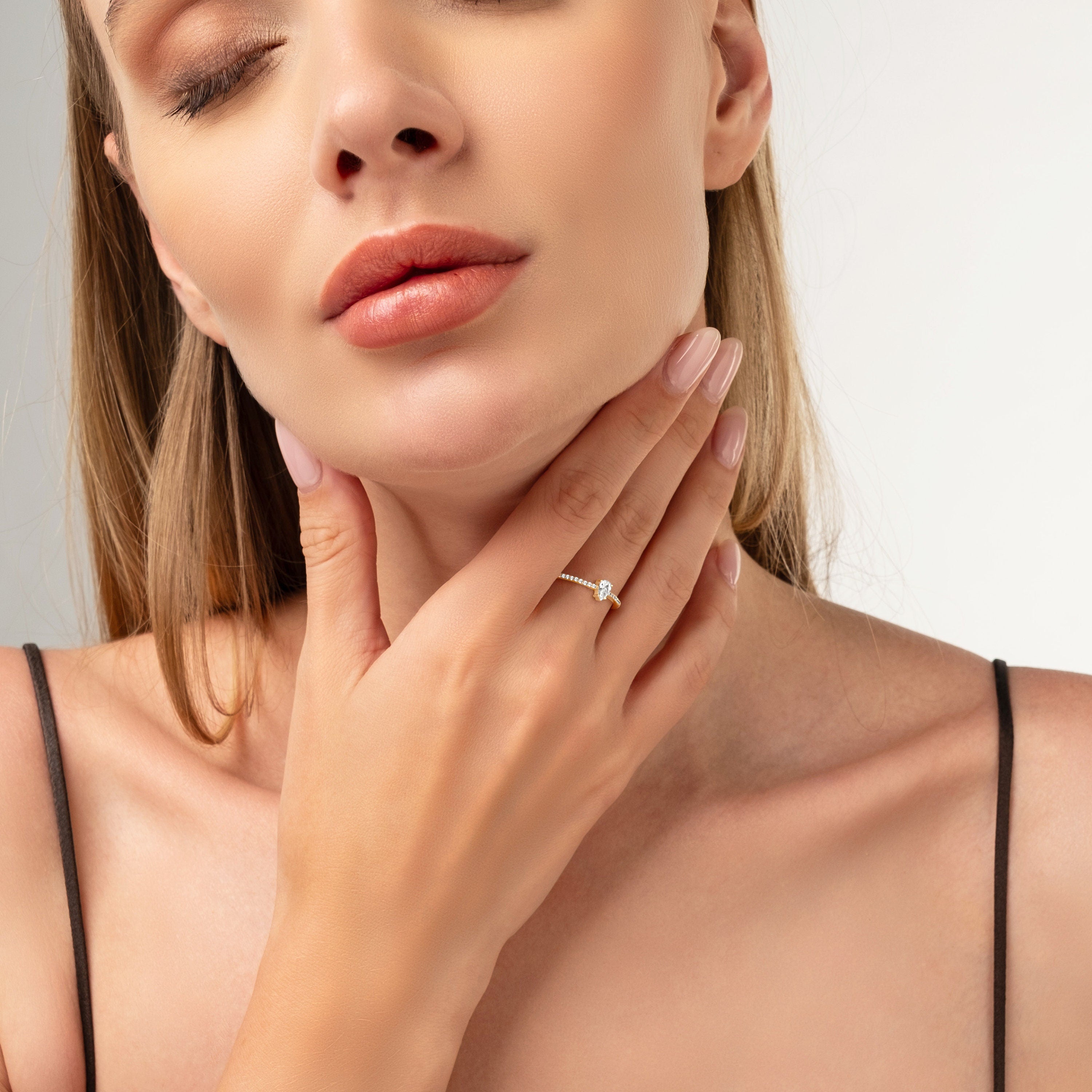 Pear Cut Diamond Ring Solid Gold Band