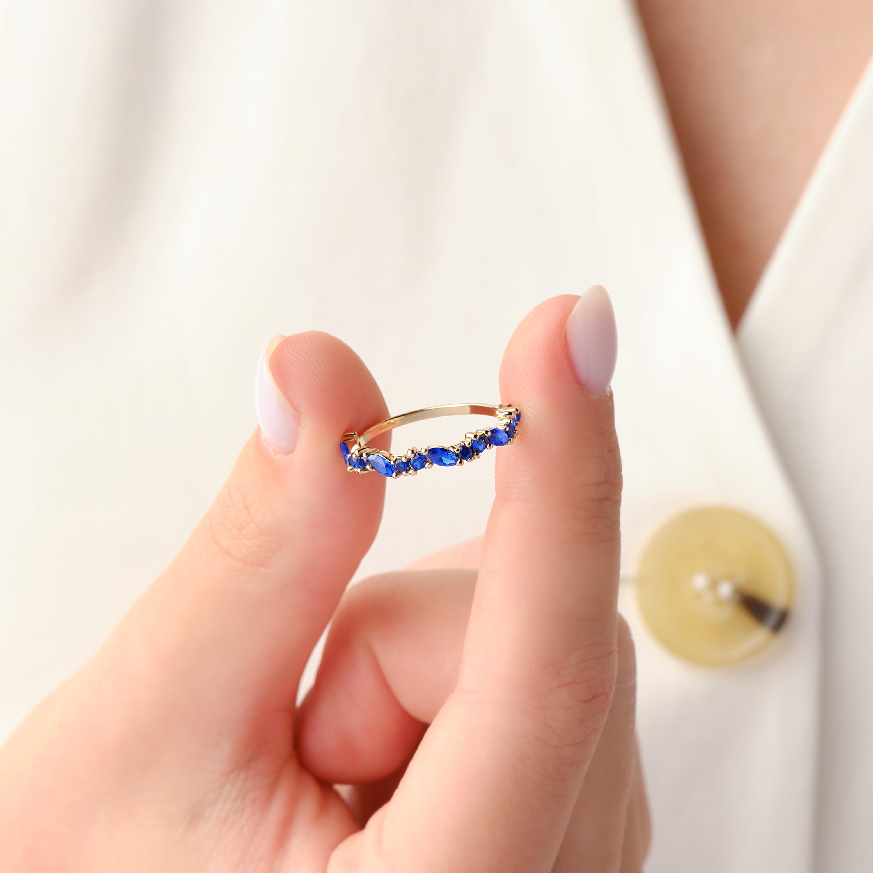 Sapphire Eternity Band Solid Gold Stacking Ring