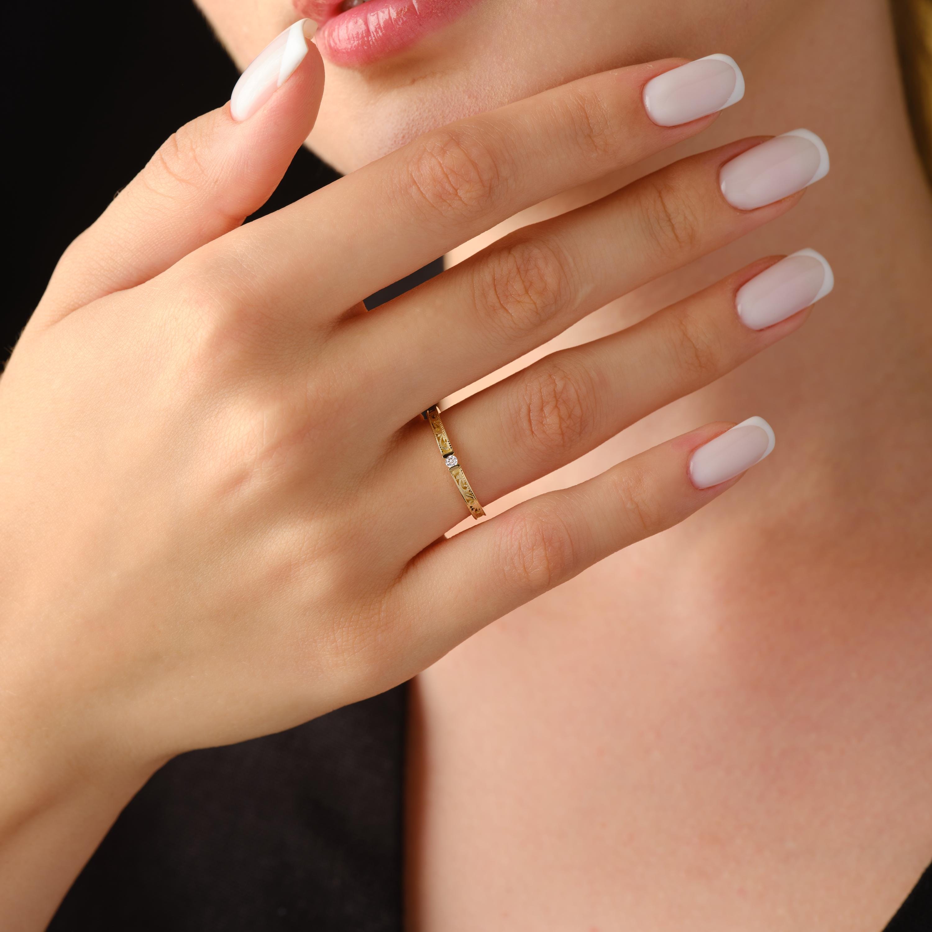 Solid Gold Victorian Floral Band Wedding Ring