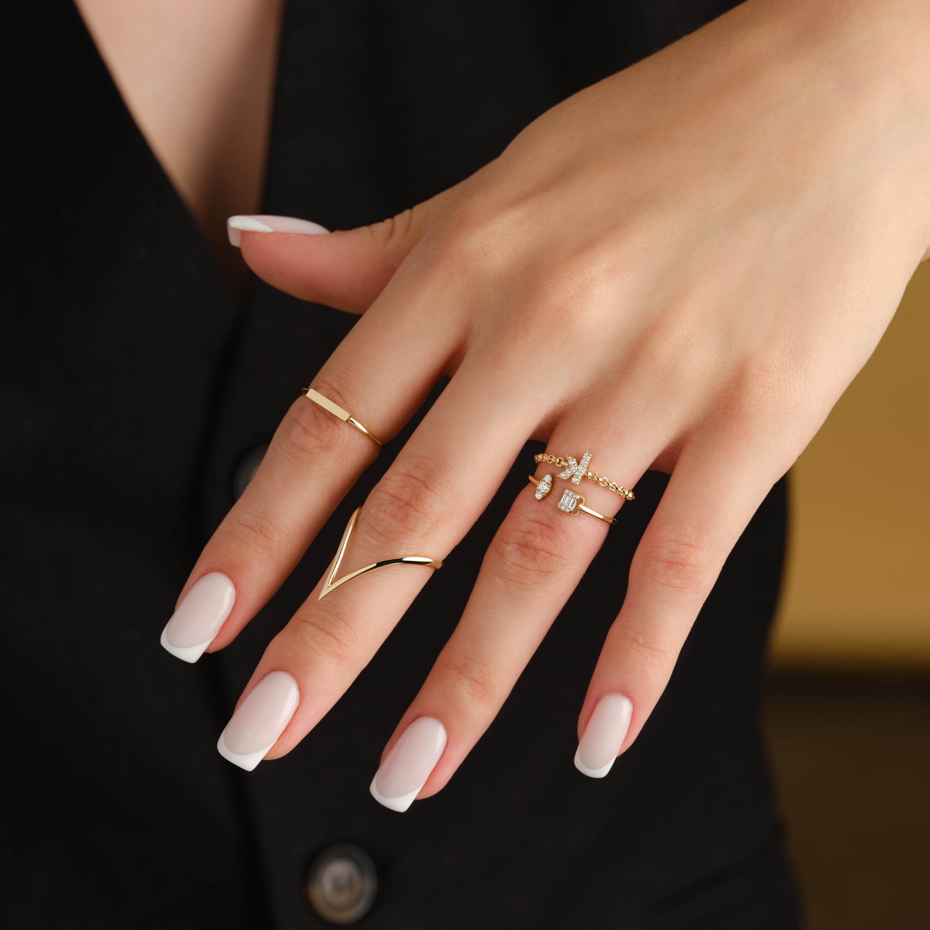 Open Cuff Gold Ring Solid Gold Band Diamond Cluster