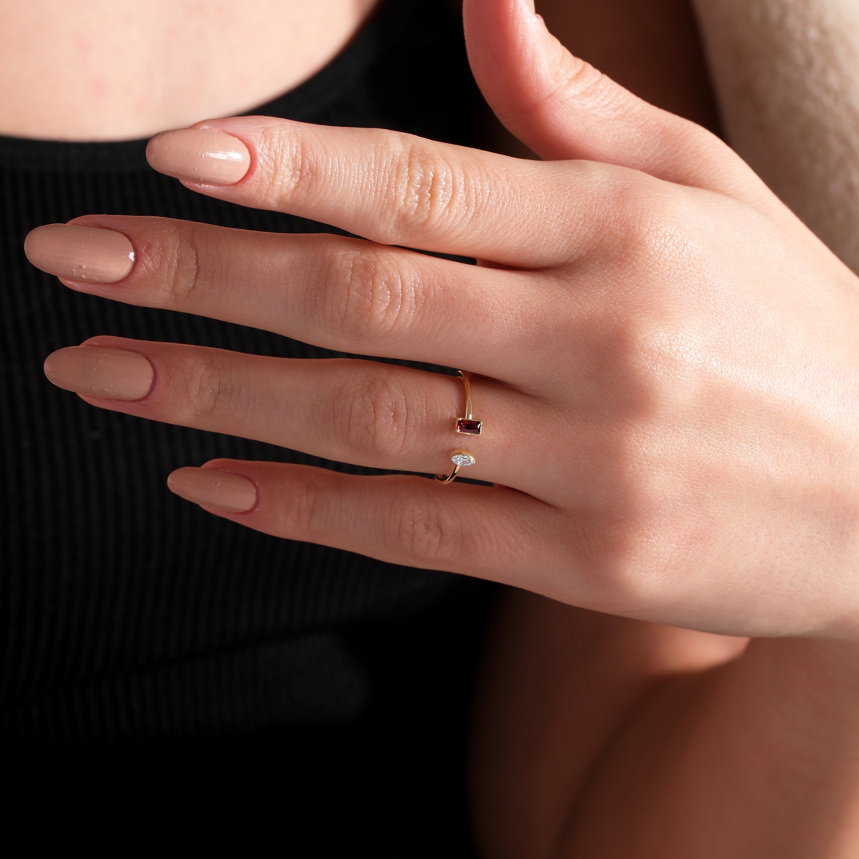 Solid Gold Minimalist Open Cuff Birthstone Ring