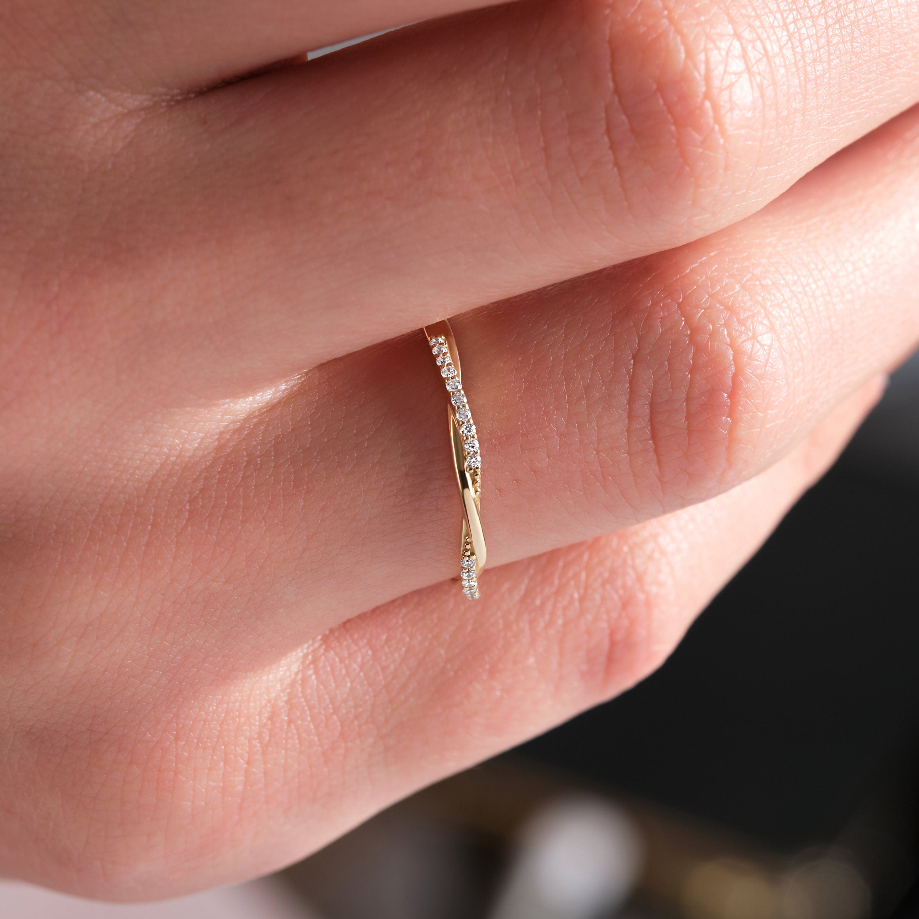 Petite Twist Ring Half Eternity Diamond Pavé Band