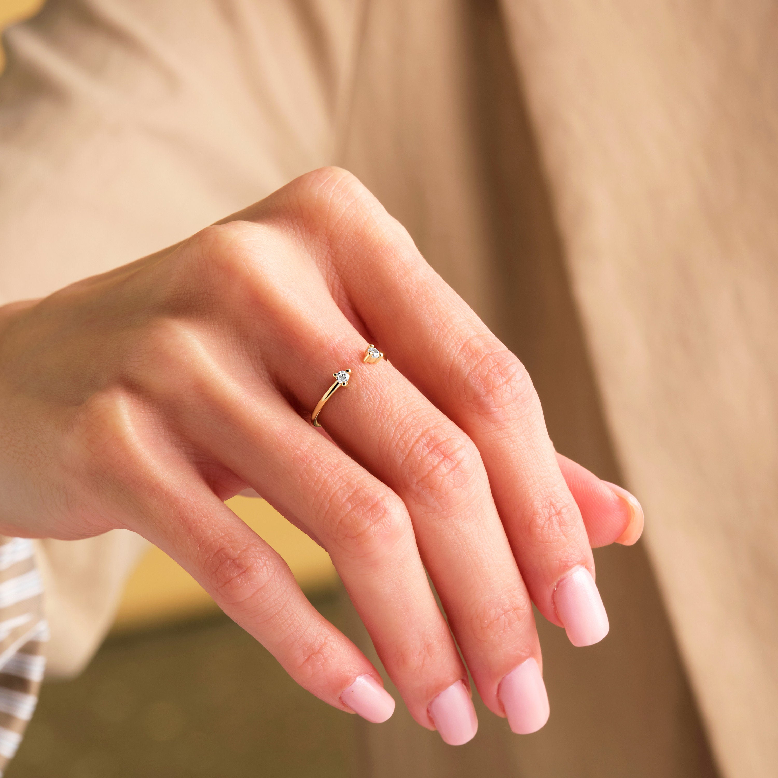 Diamond Cuff Ring Open Design Petite Band