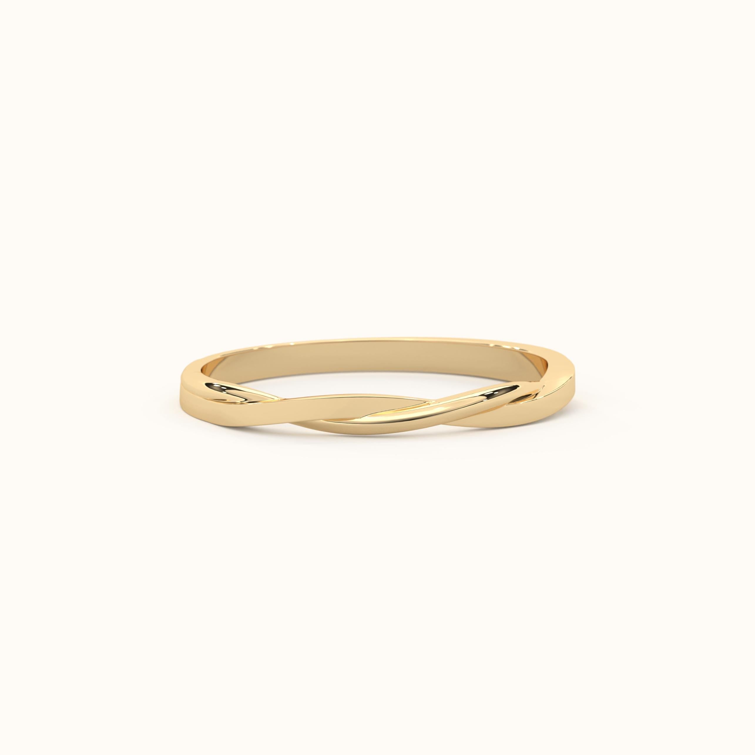 Infinity knot twisted band ring in solid 14k yellow gold