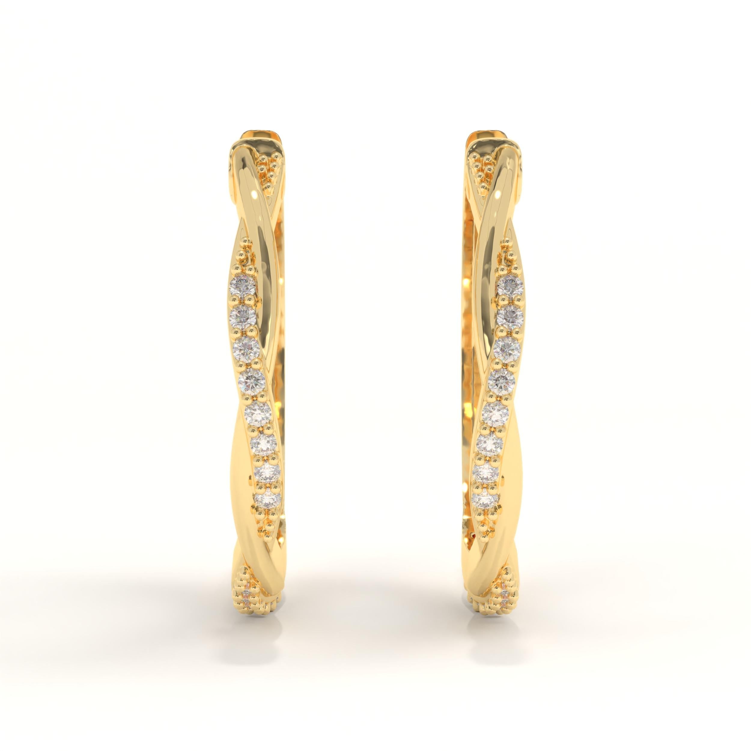 Yellow Gold Diamond Twist Hoop Earrings