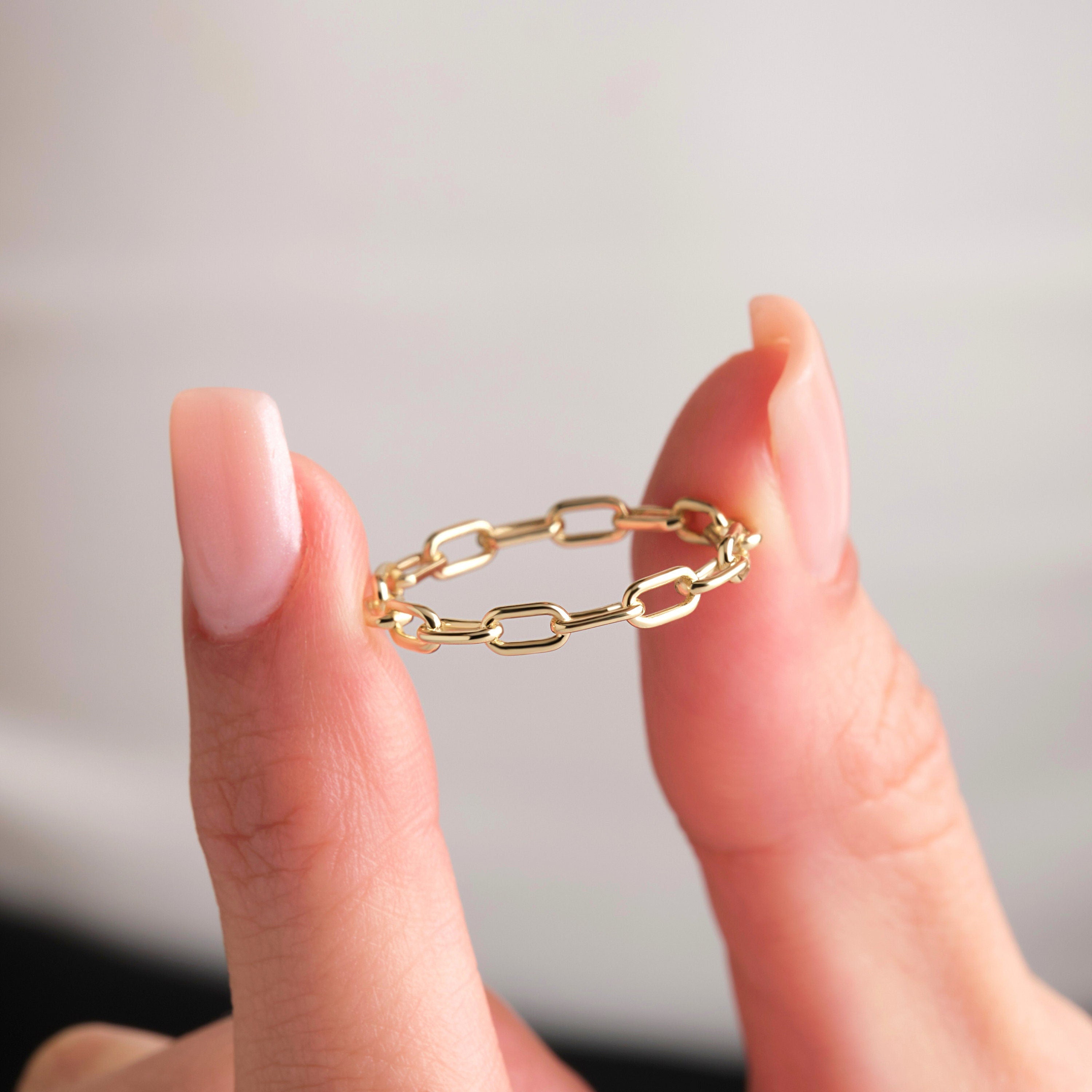 18K Gold Chain Ring Minimalist Paperclip Band