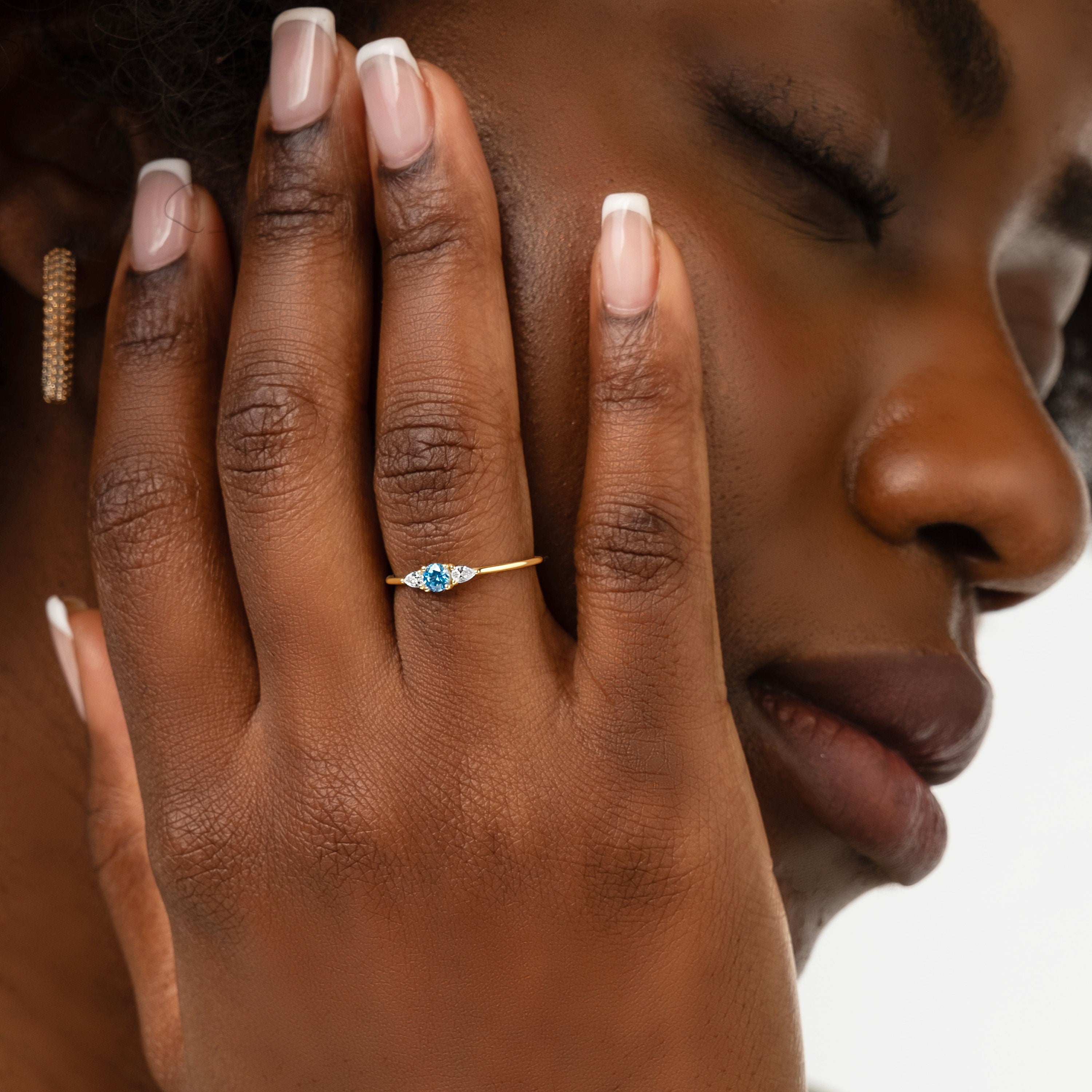 Blue Topaz Ring – Dainty Solid Gold Band