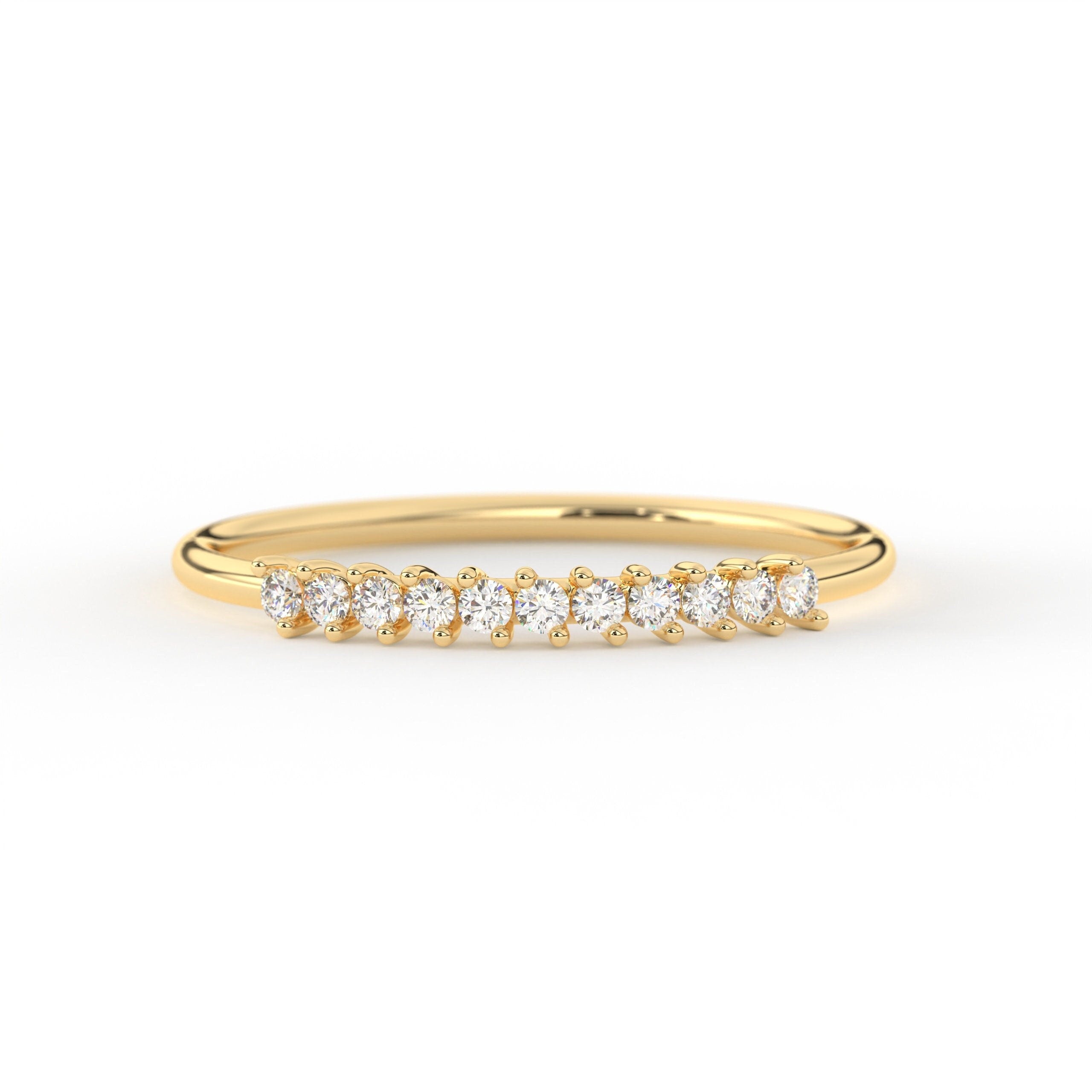 Delicate Gold Ring Stackable Band With Round Diamond