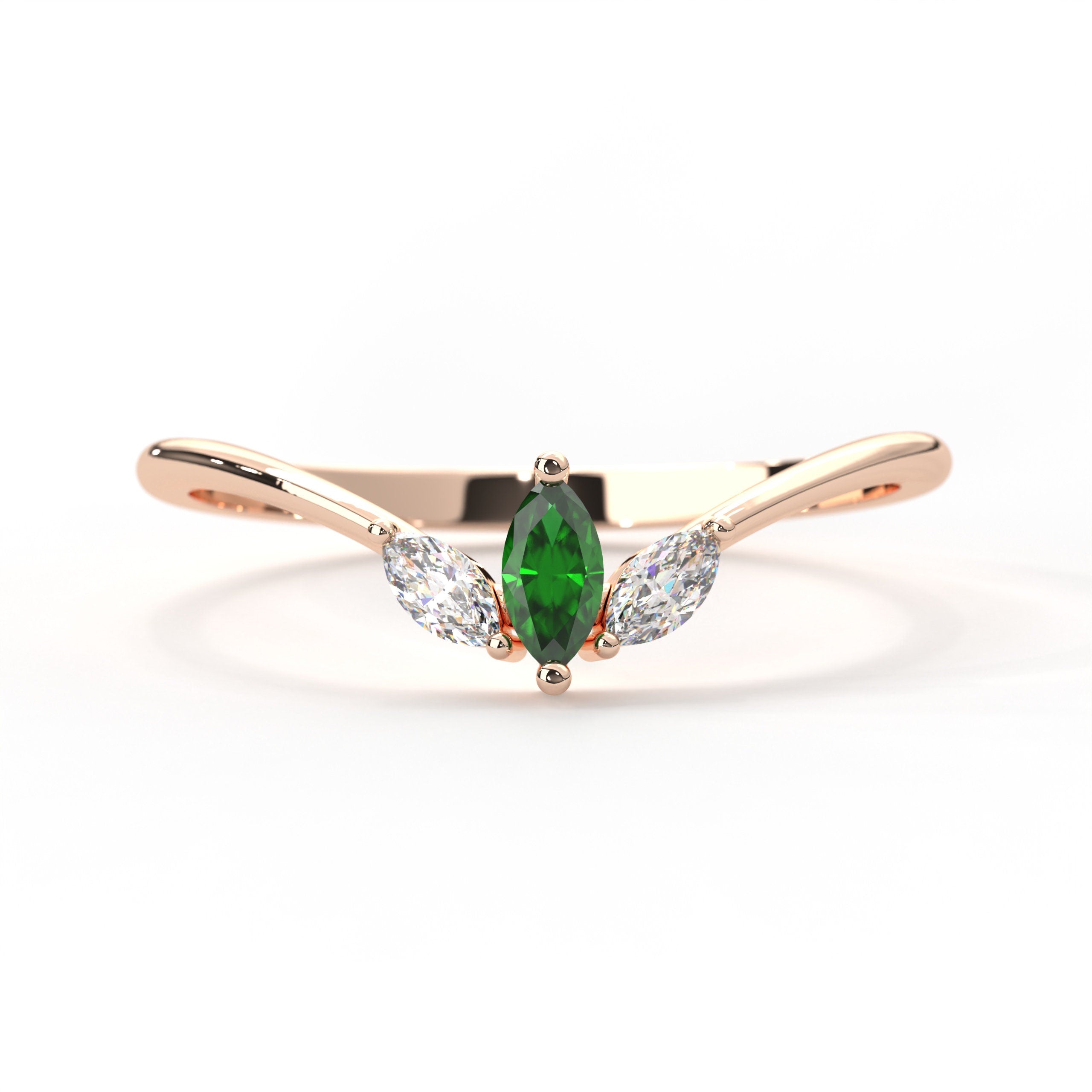 Marquise Emerald Solid Gold Ring