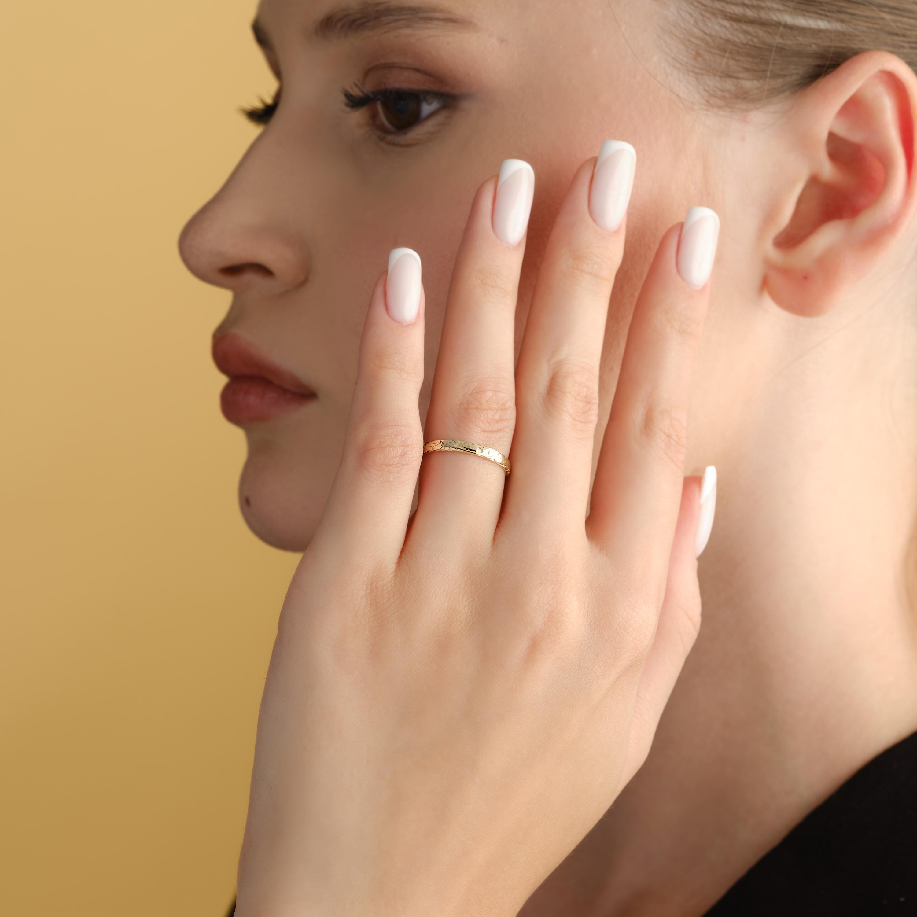 14k Gold Floral Ring Handmade Delicate Band