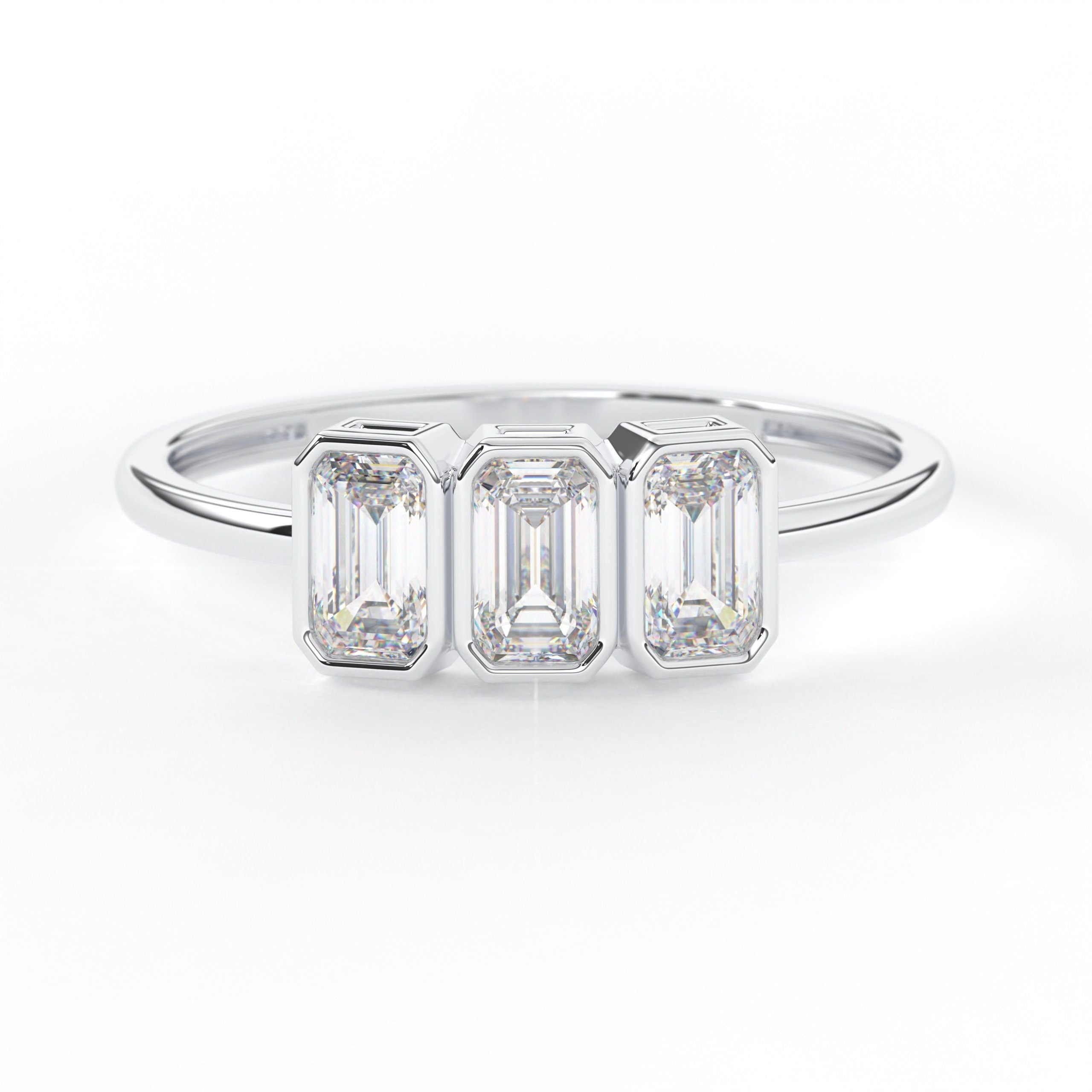 Emerald Engagement Ring Solid Gold Three Stone