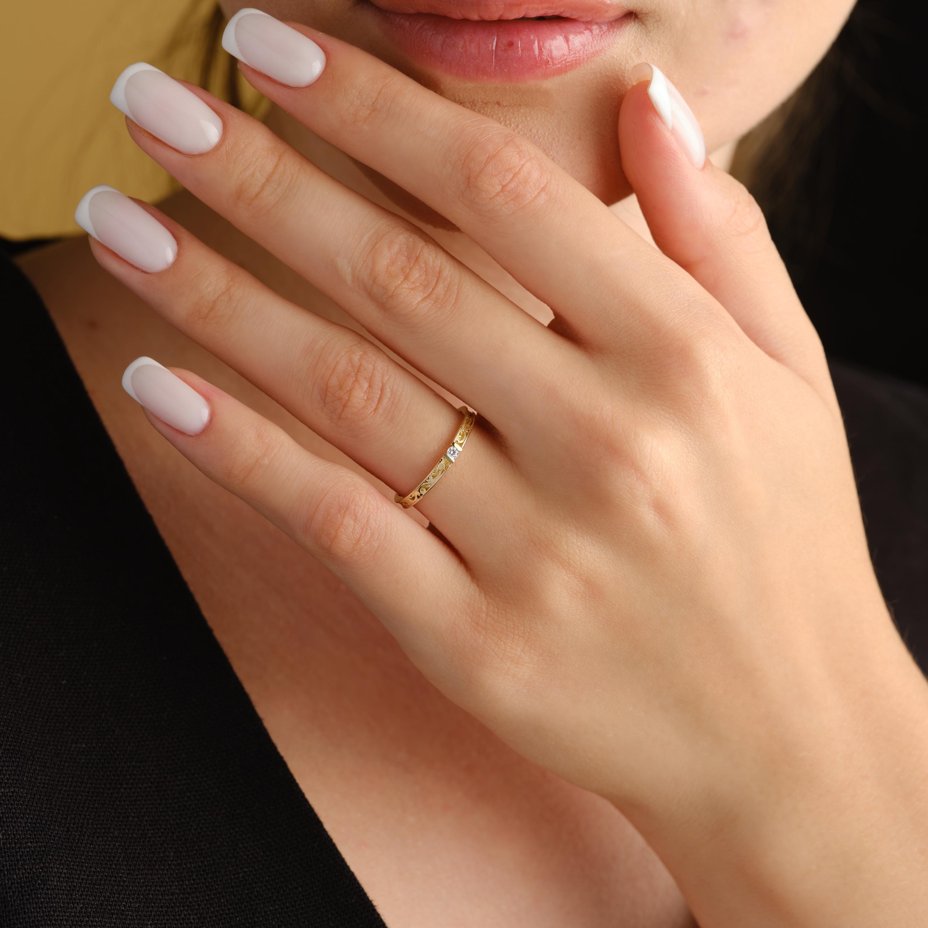 Solid Gold Victorian Floral Band Wedding Ring