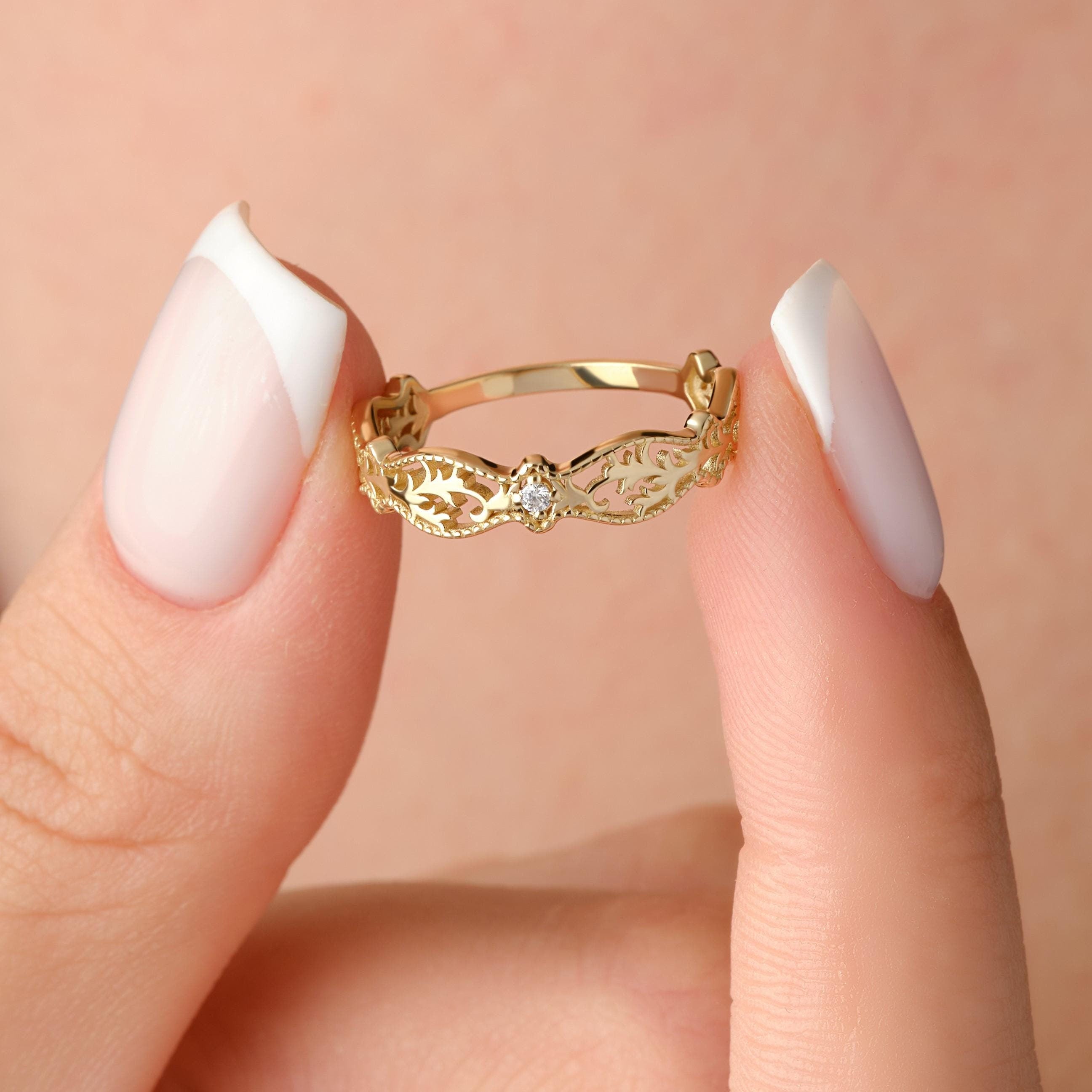 Victorian Filigree Ring Solid Gold Ornate Band