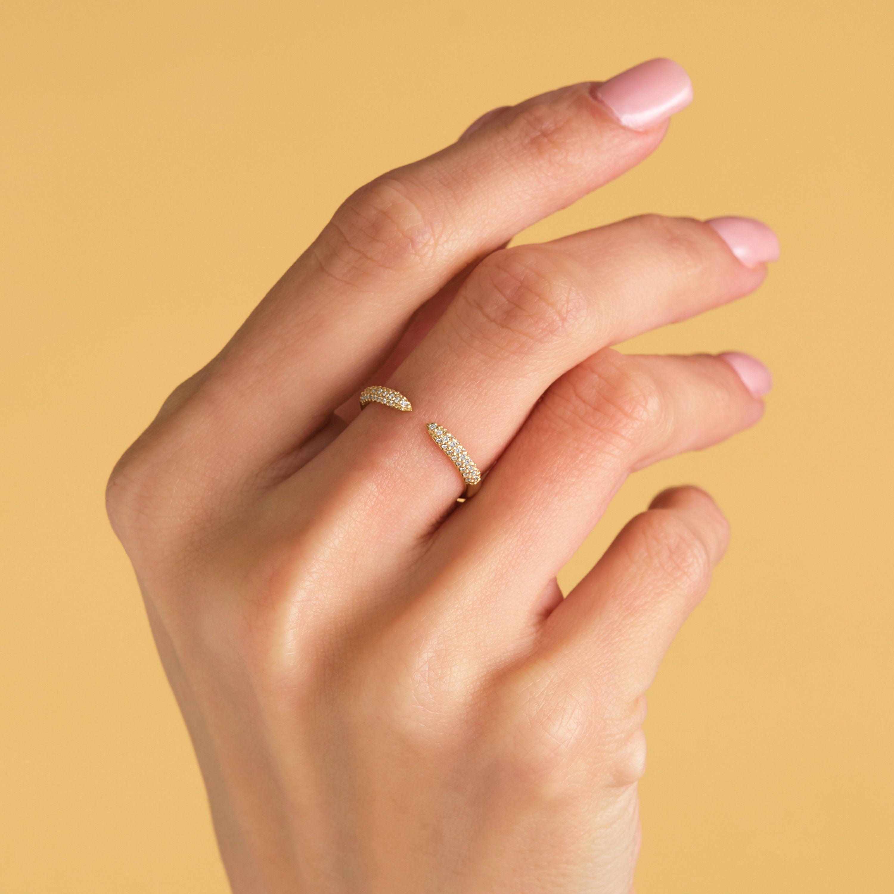 Solid Gold Open Design Pave Diamond Cuff Ring