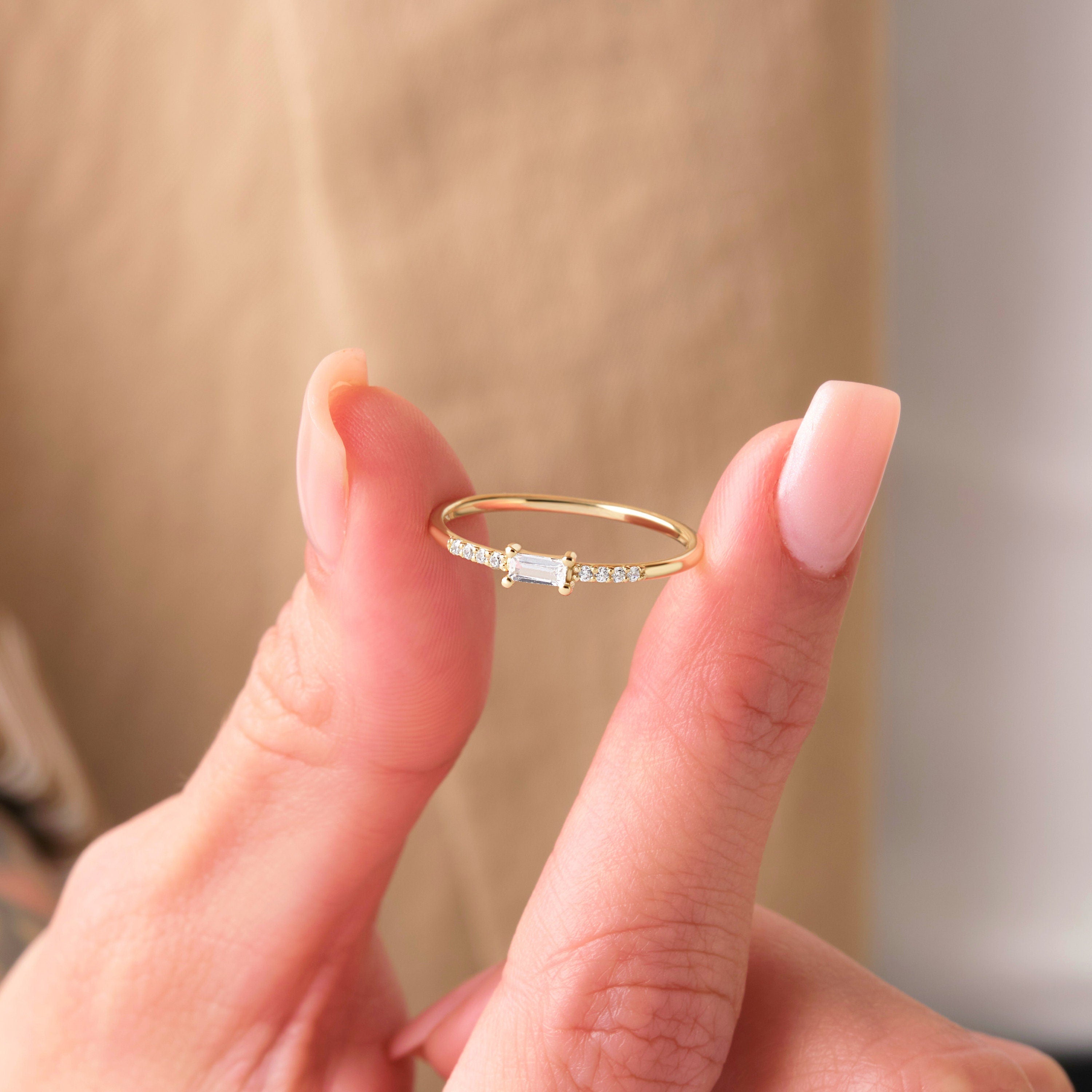 Baguette Diamond Solid Gold Ring