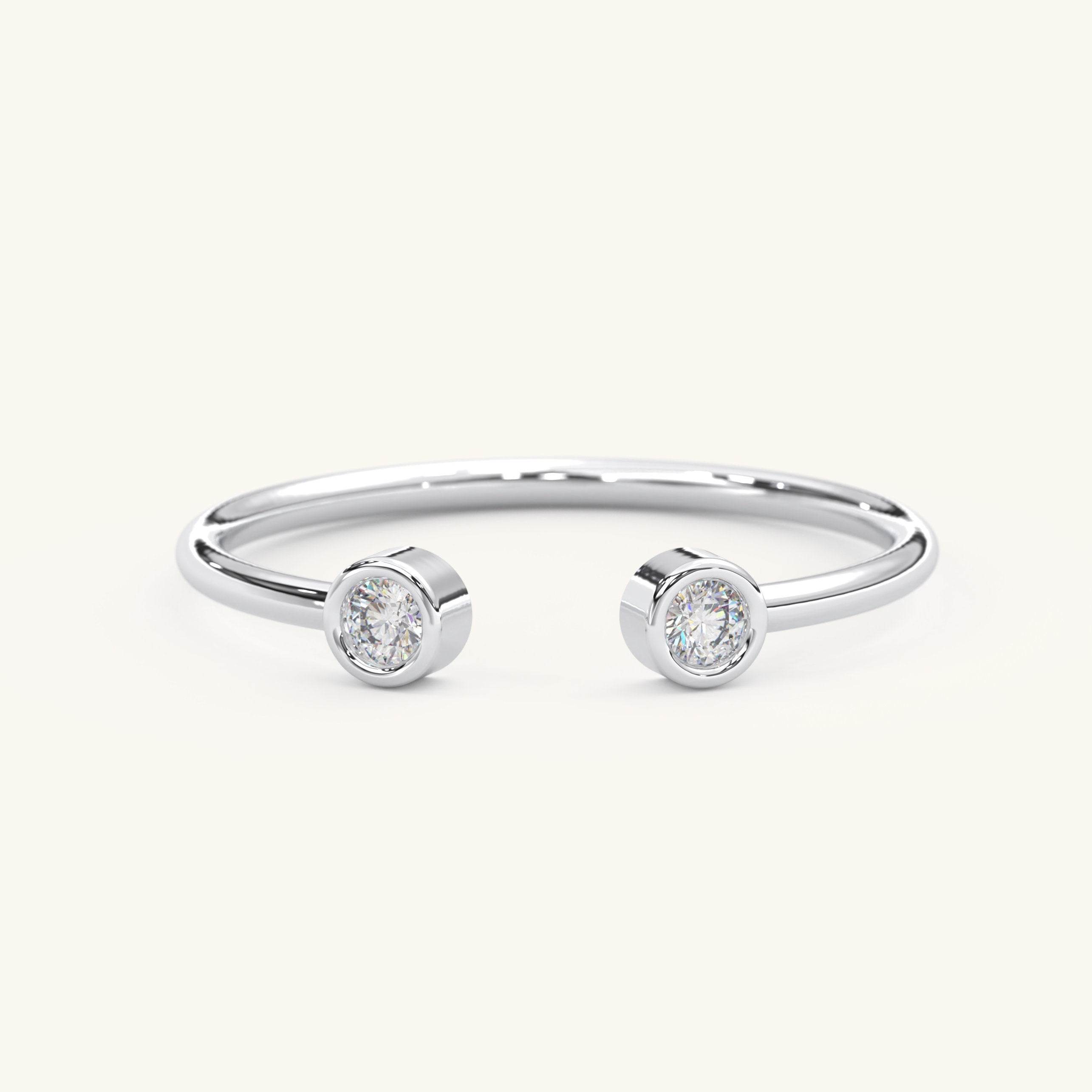 Solid Gold Diamond Ring Dual Bezel Cuff