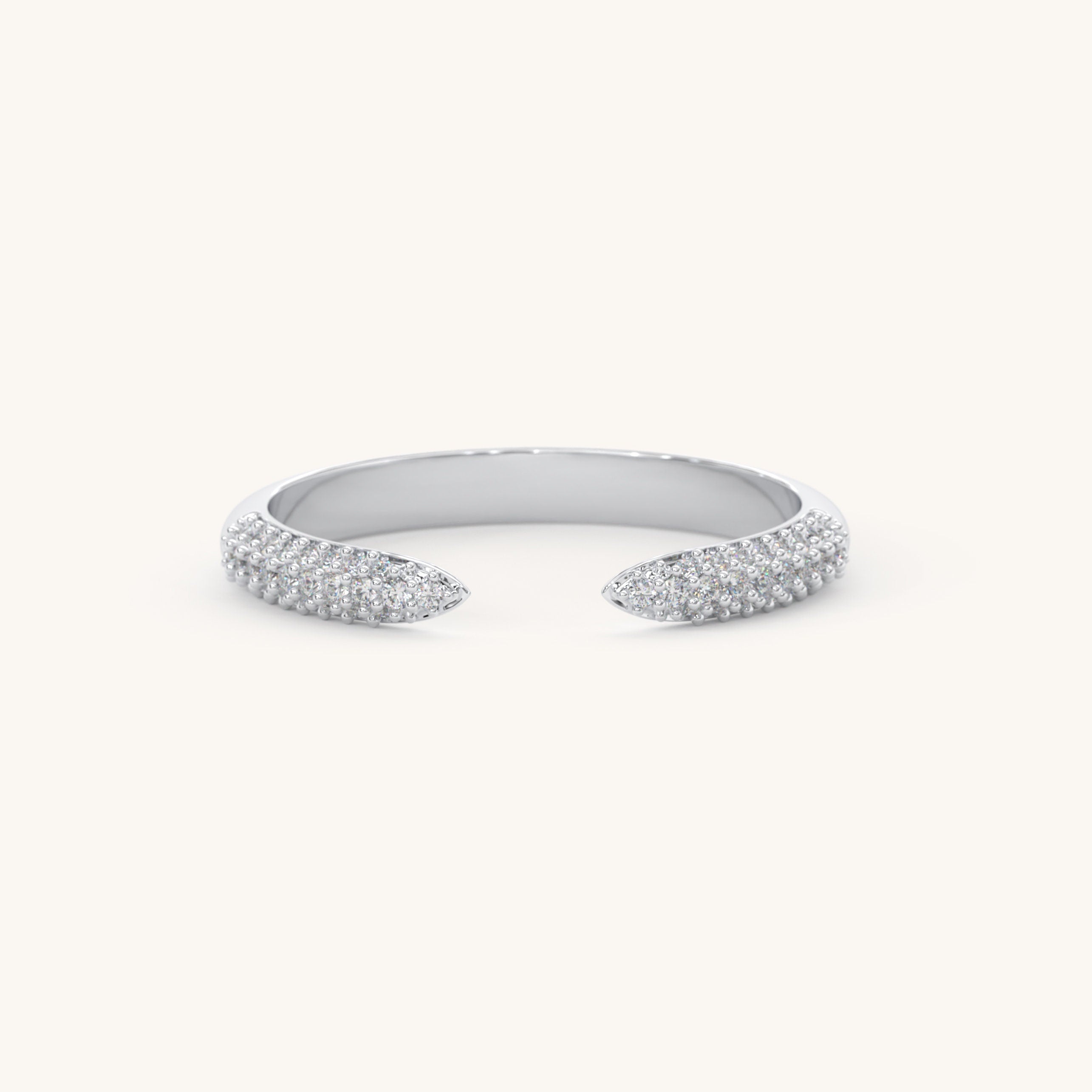 Solid Gold Open Design Pave Diamond Cuff Ring