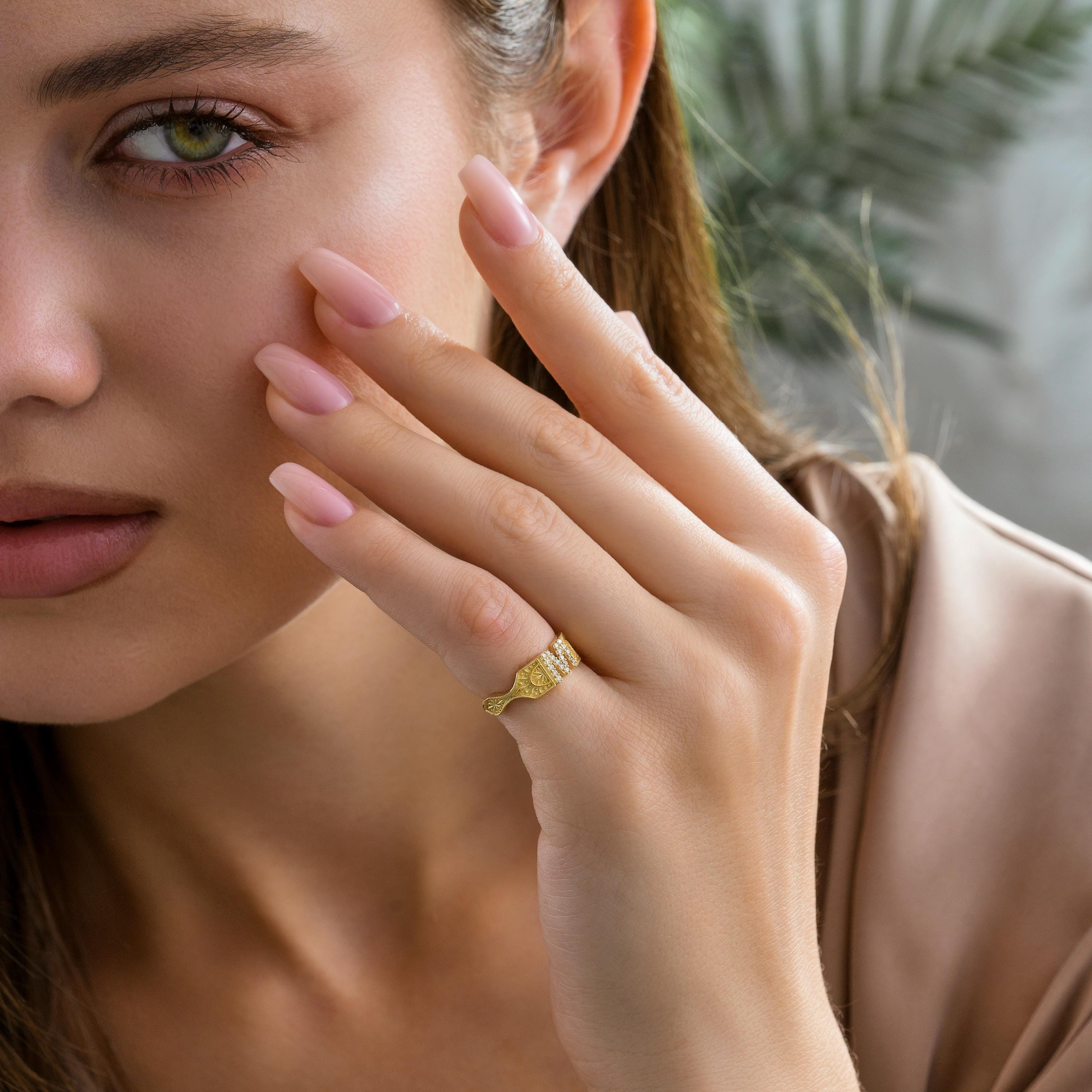 solid gold diamond m letter ring