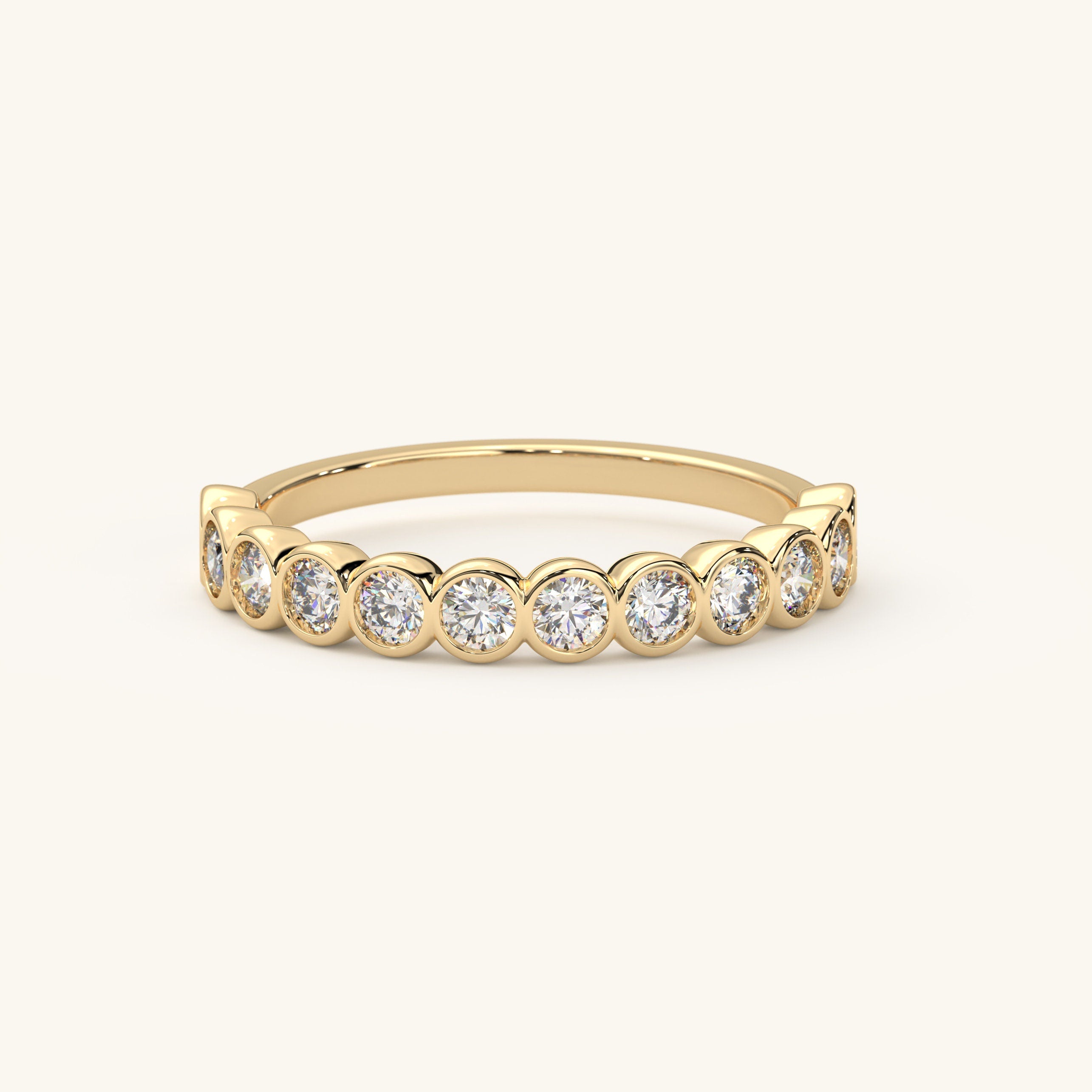 Bezel Engagement Ring Solid Gold Diamond Band