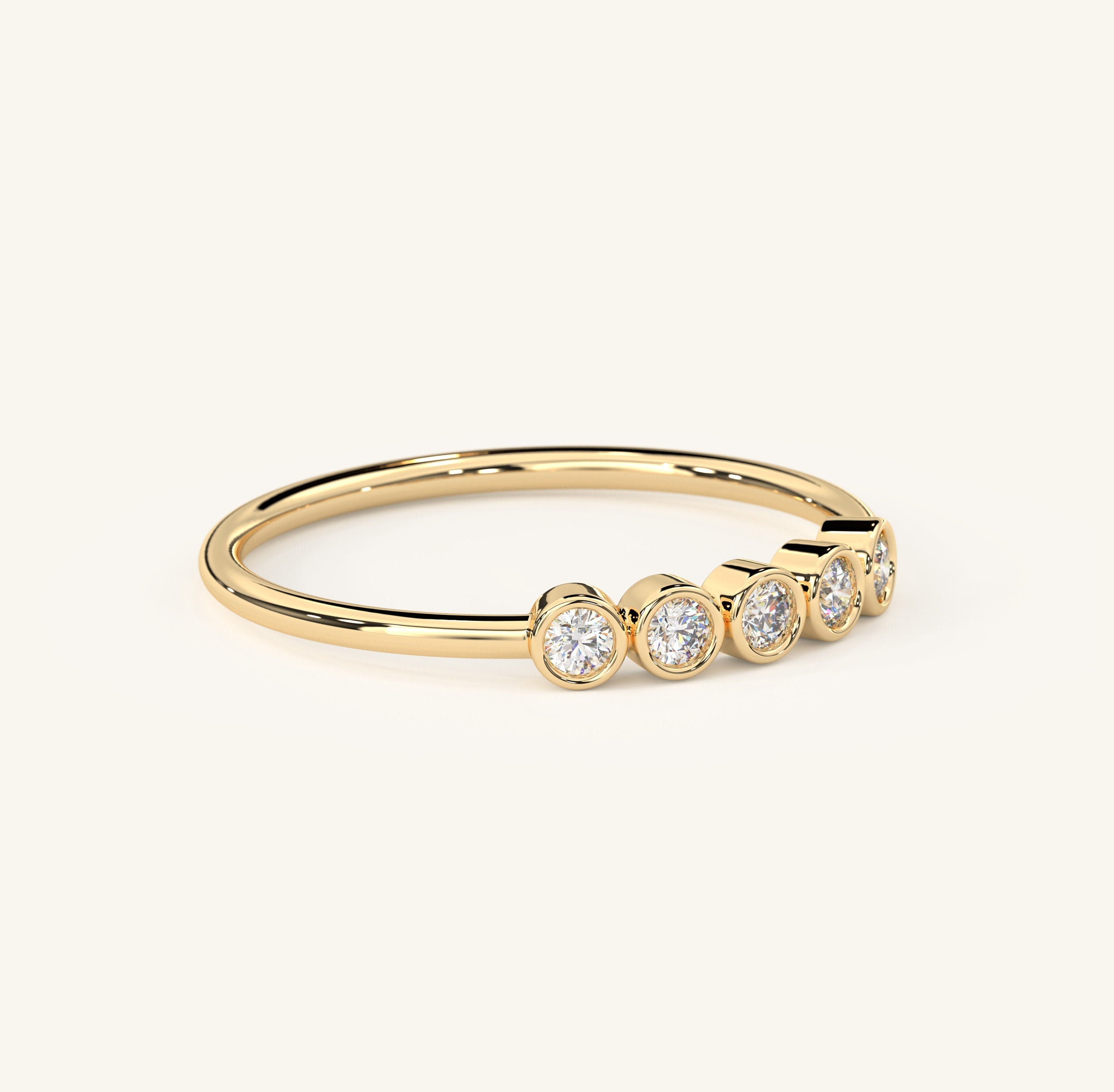 Gold Bezel Diamond Ring Solid Gold Wedding Band