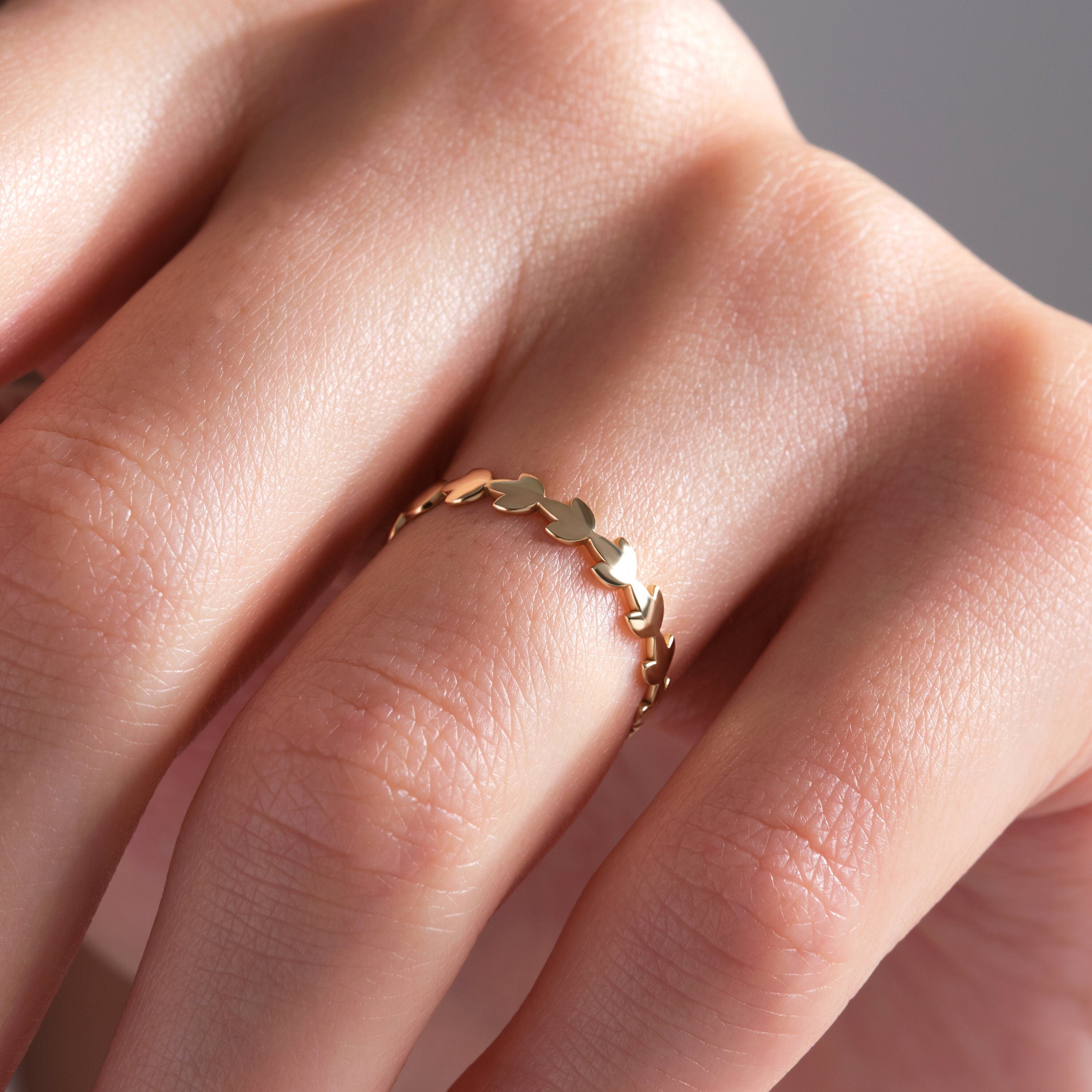 Handmade Vine Pattern Stackable Gold Ring