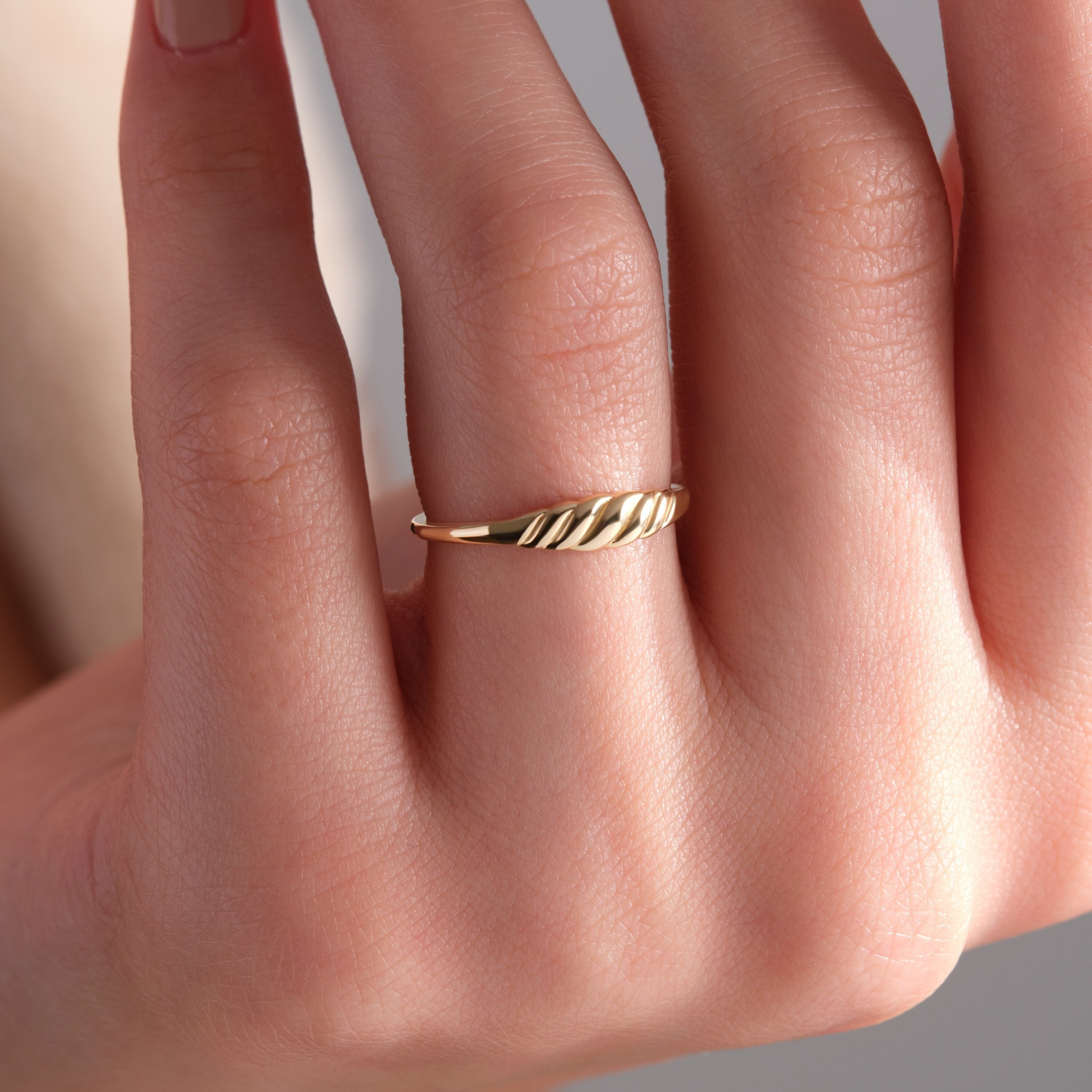 Gold Croissant Ring Twisted Stacking Band