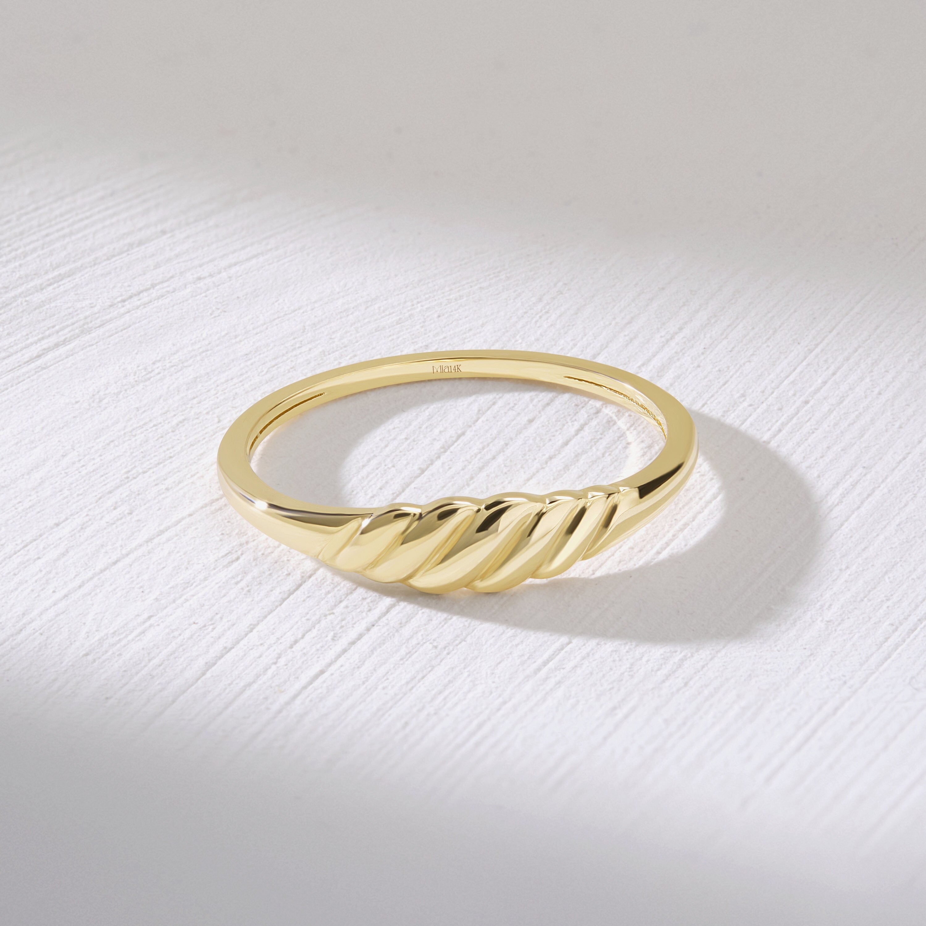Gold Croissant Ring Twisted Stacking Band