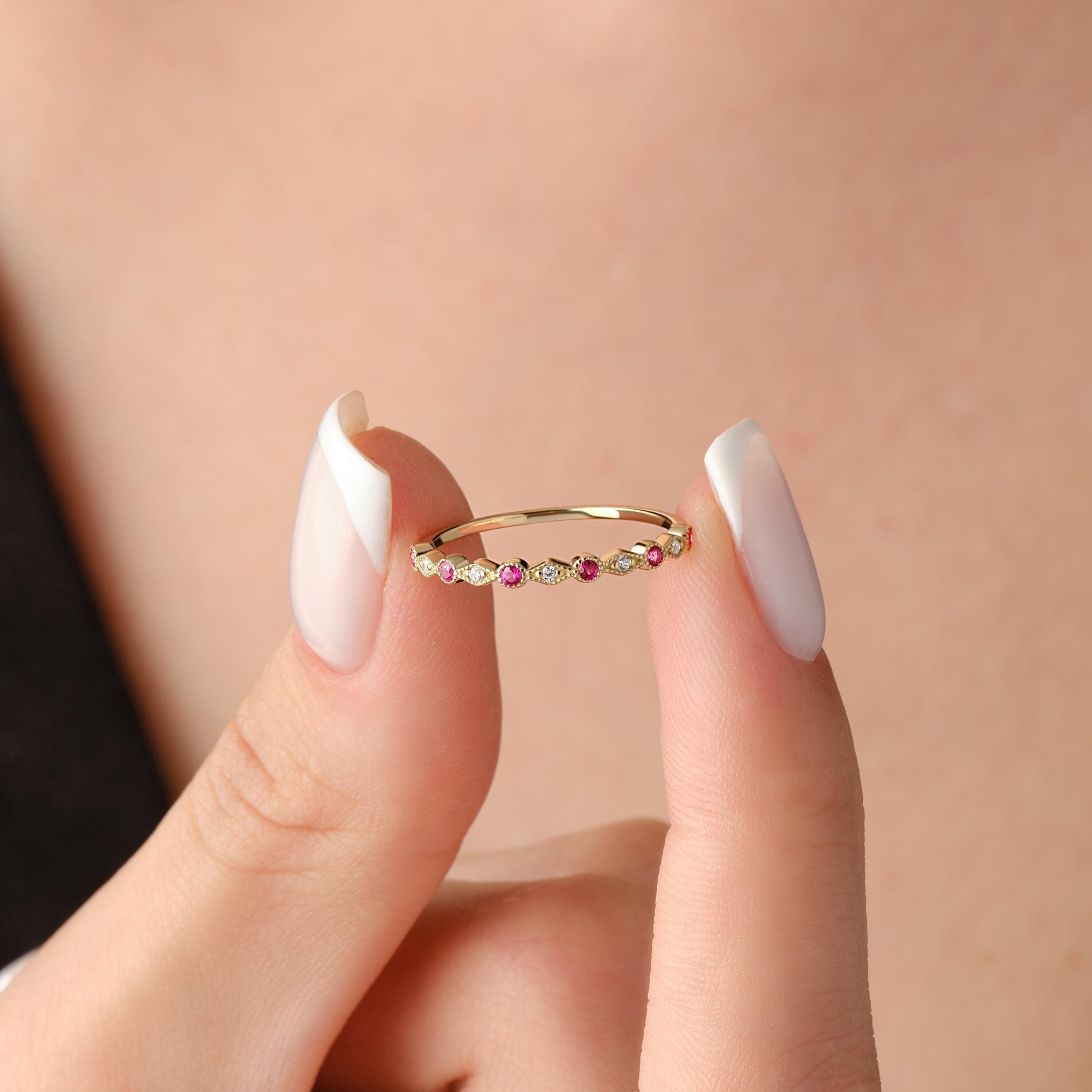 Solid Gold Ruby Ring Dainty Bezel Setting