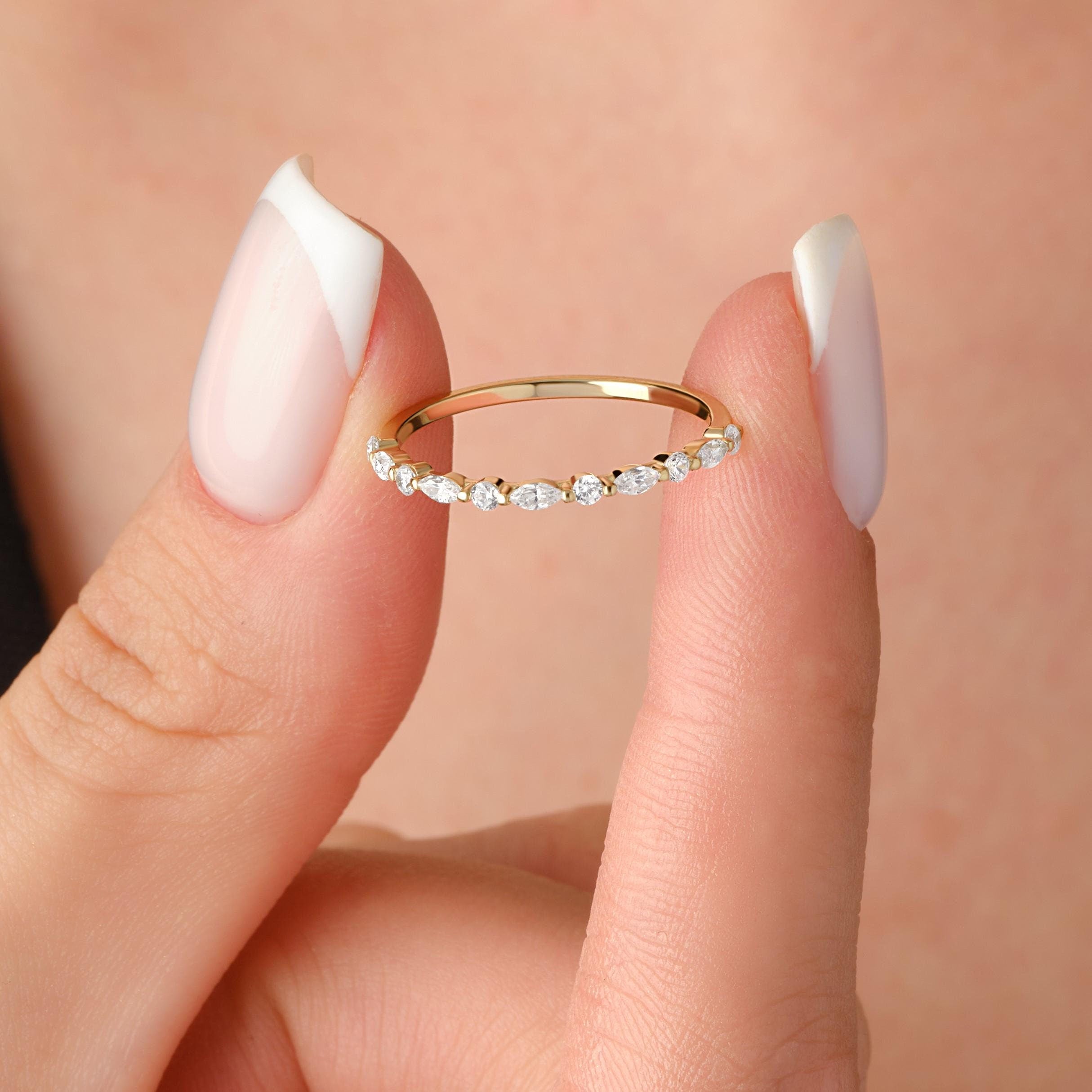 Minimalist Gold Ring With Marquise Diamond & Shared Prong Setting