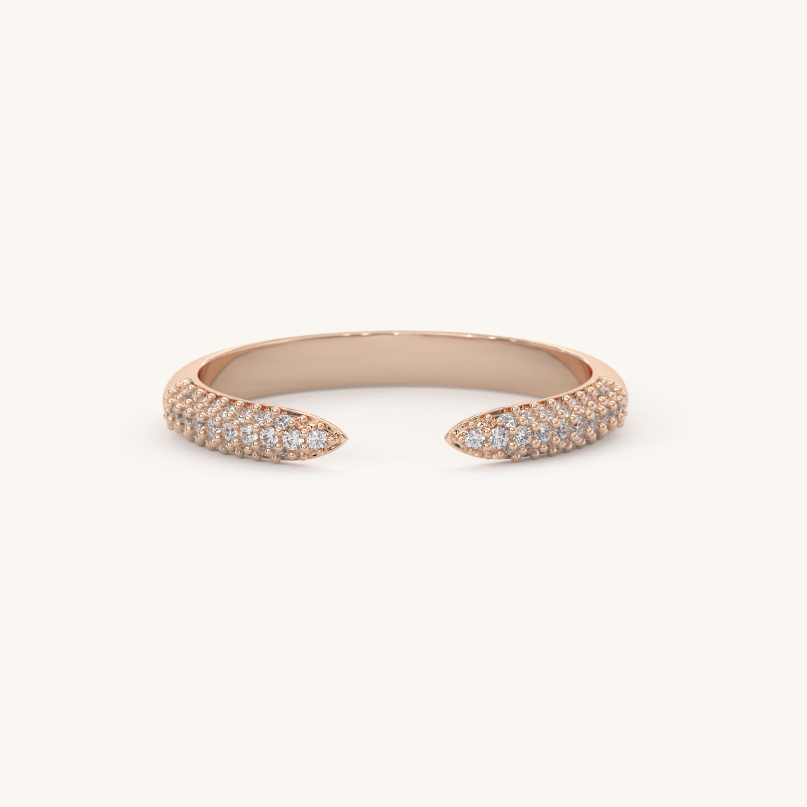 Solid Gold Open Design Pave Diamond Cuff Ring