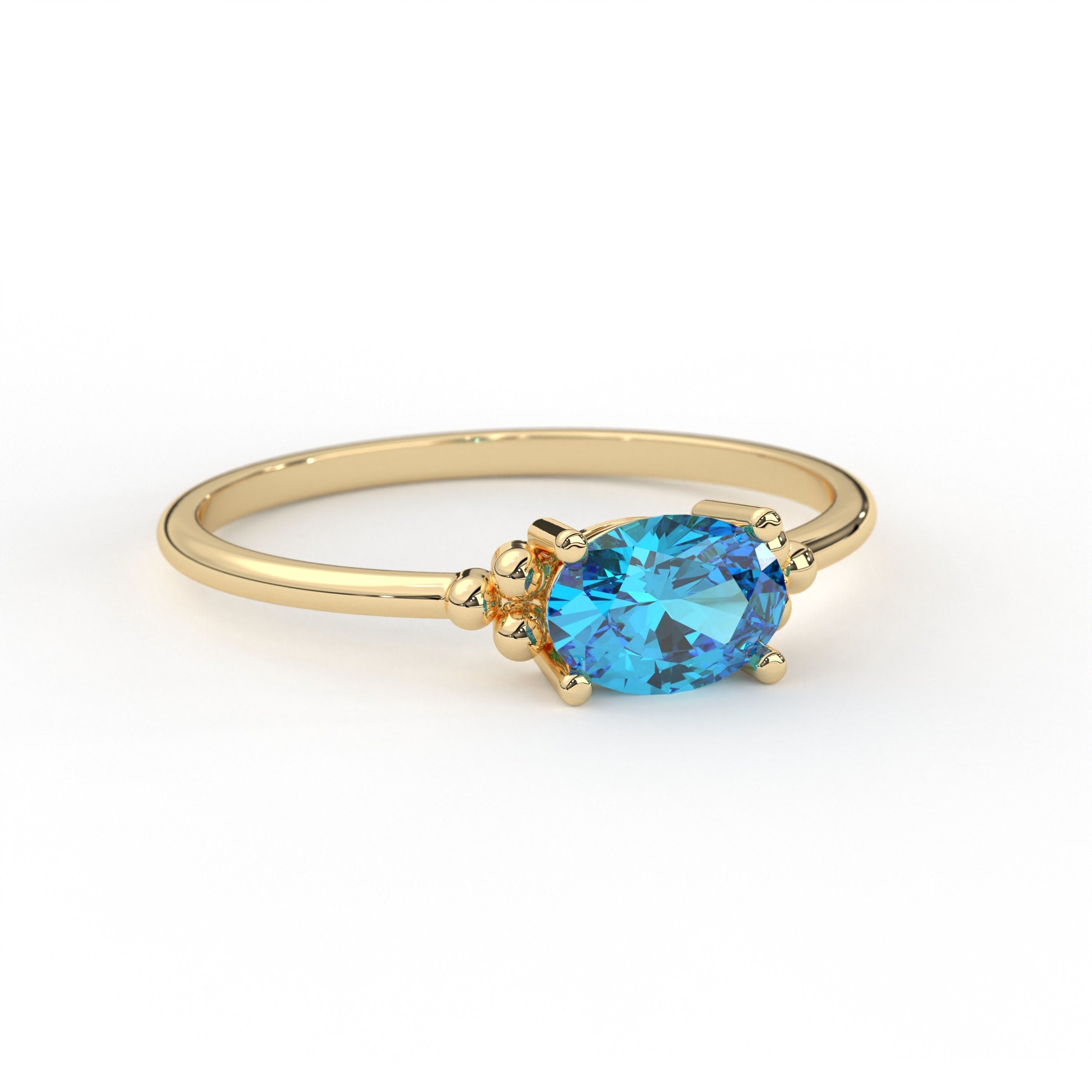 Delicate Oval Birthstone Solid Gold Ring