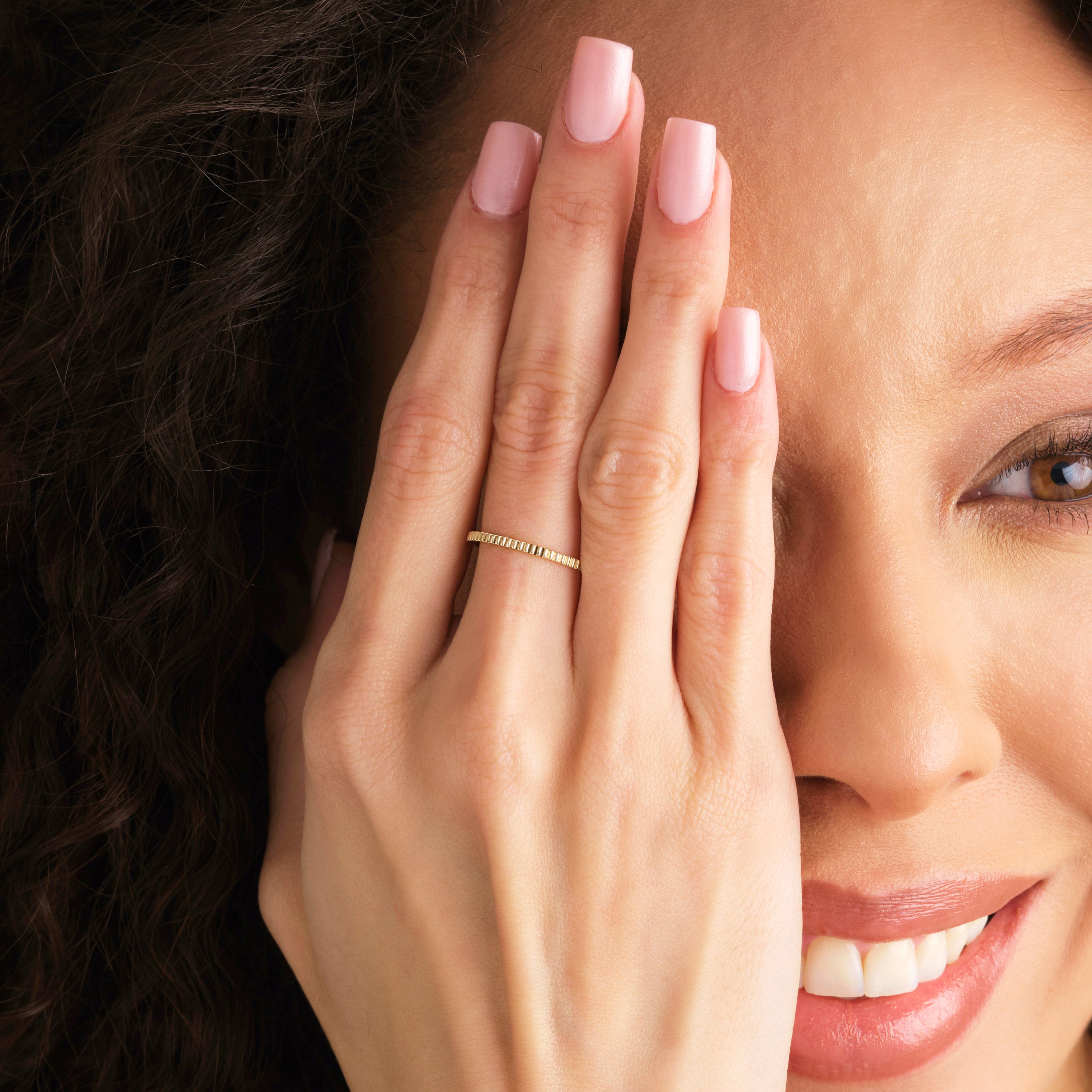 Fluted Gold Wedding Band Dainty Ribbed Ring