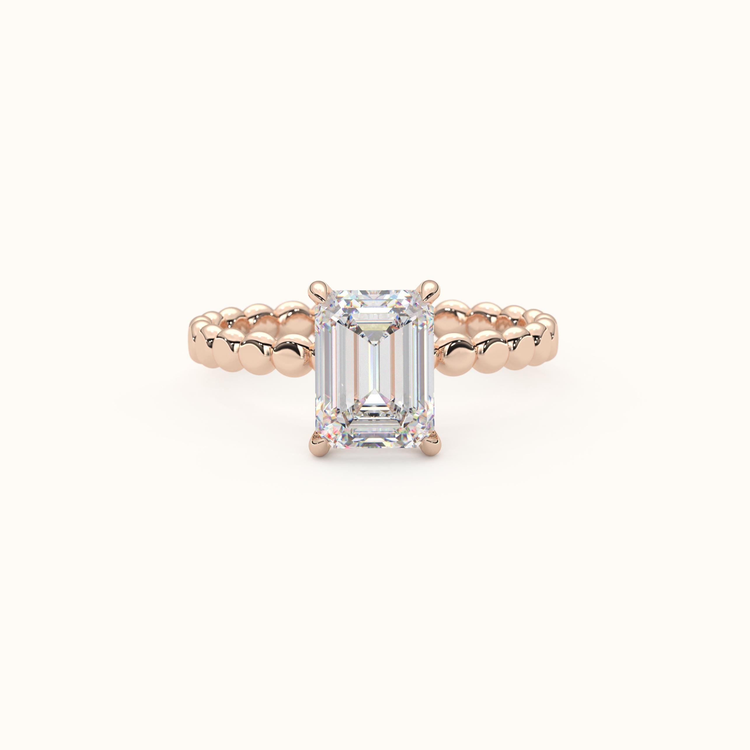 Emerald Cut Ring Solitaire Gold Band Handcrafted Jewelry