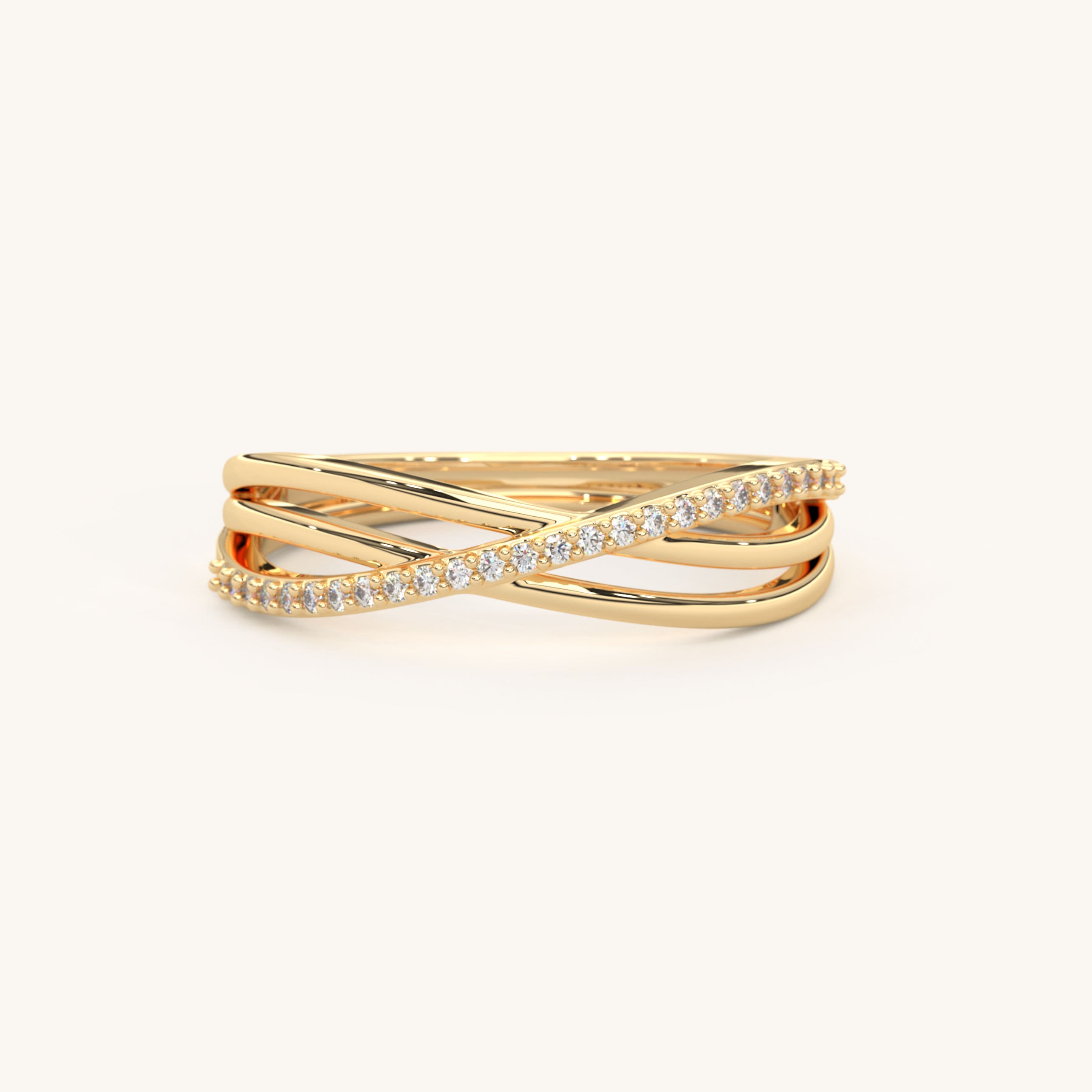 Solid Gold Triple Ring Dainty Pave Diamond Wraparound