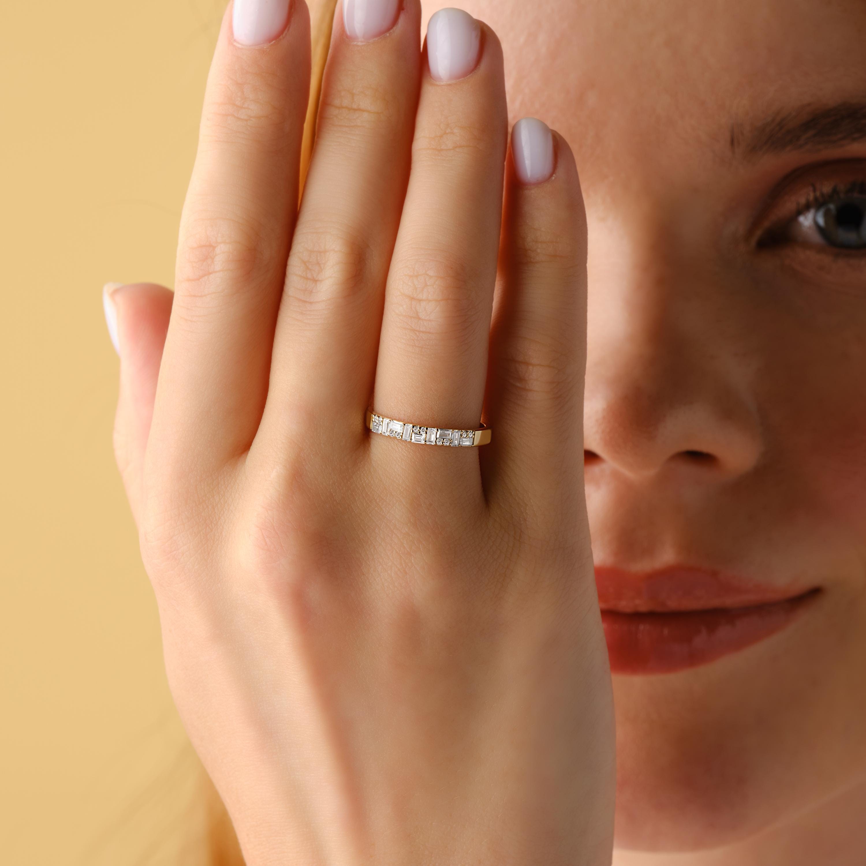 14K Gold Baguette Ring Minimalist Stacking Band