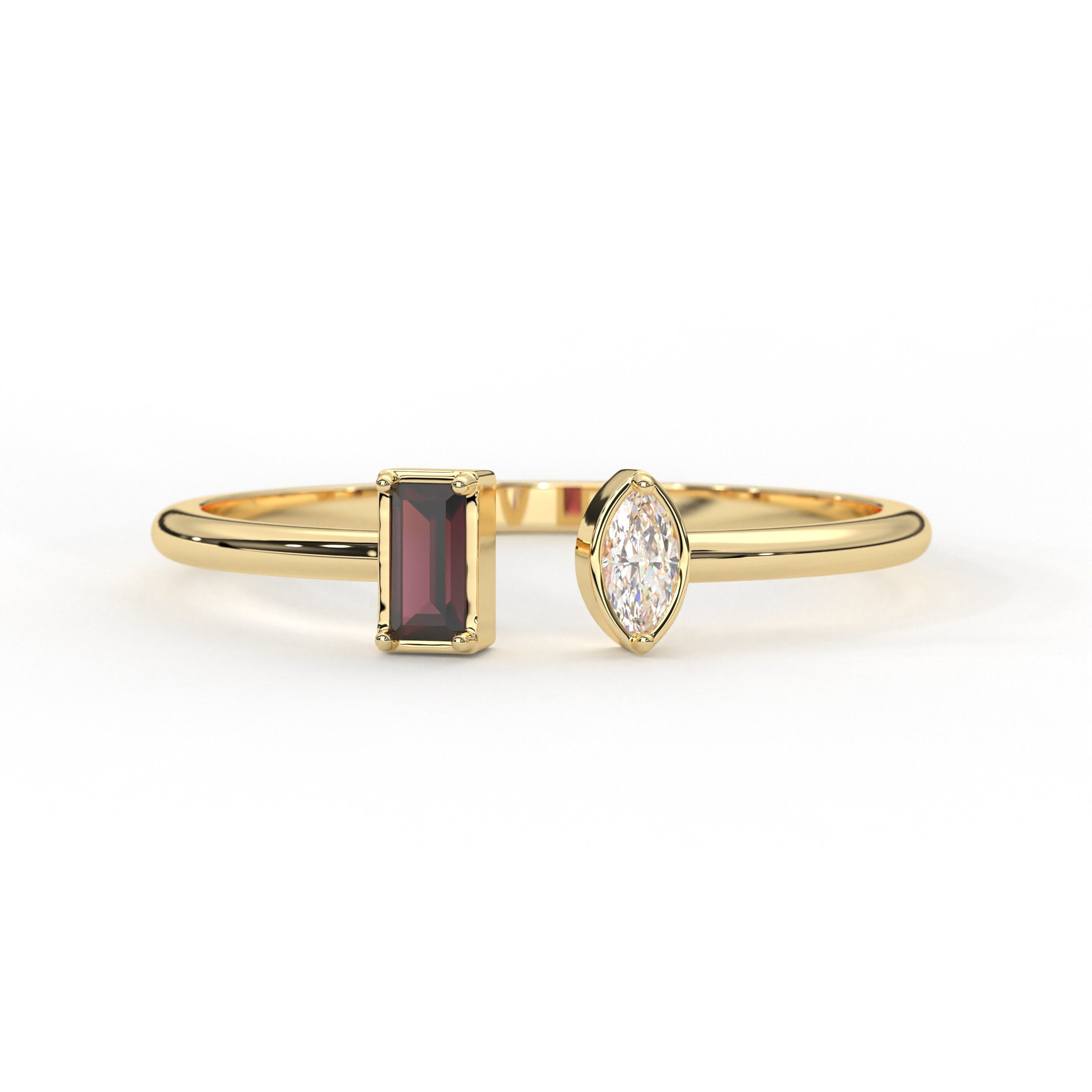 Solid Gold Minimalist Open Cuff Birthstone Ring