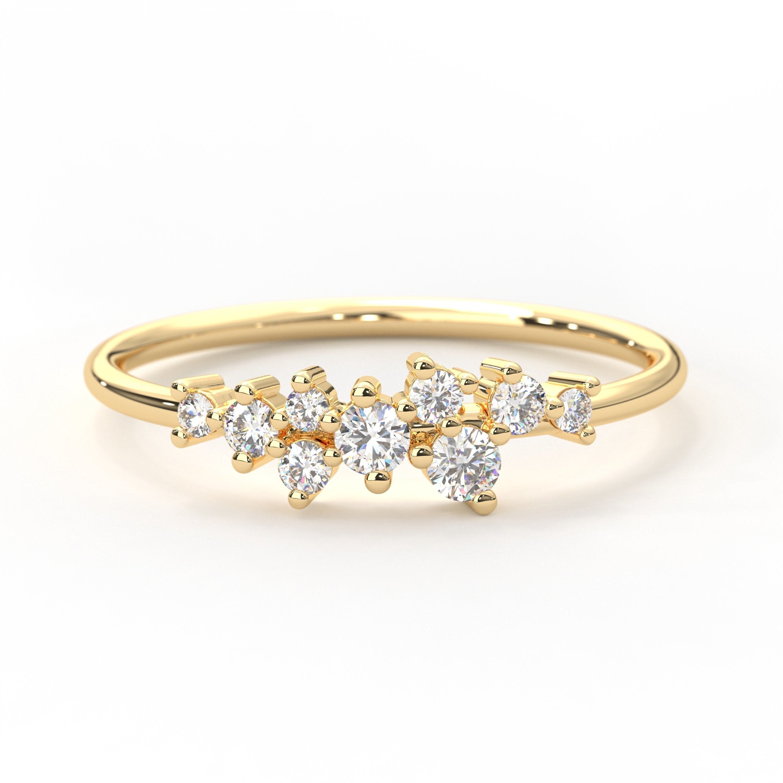 Cluster Diamond Ring Solid Gold Minimalist Band