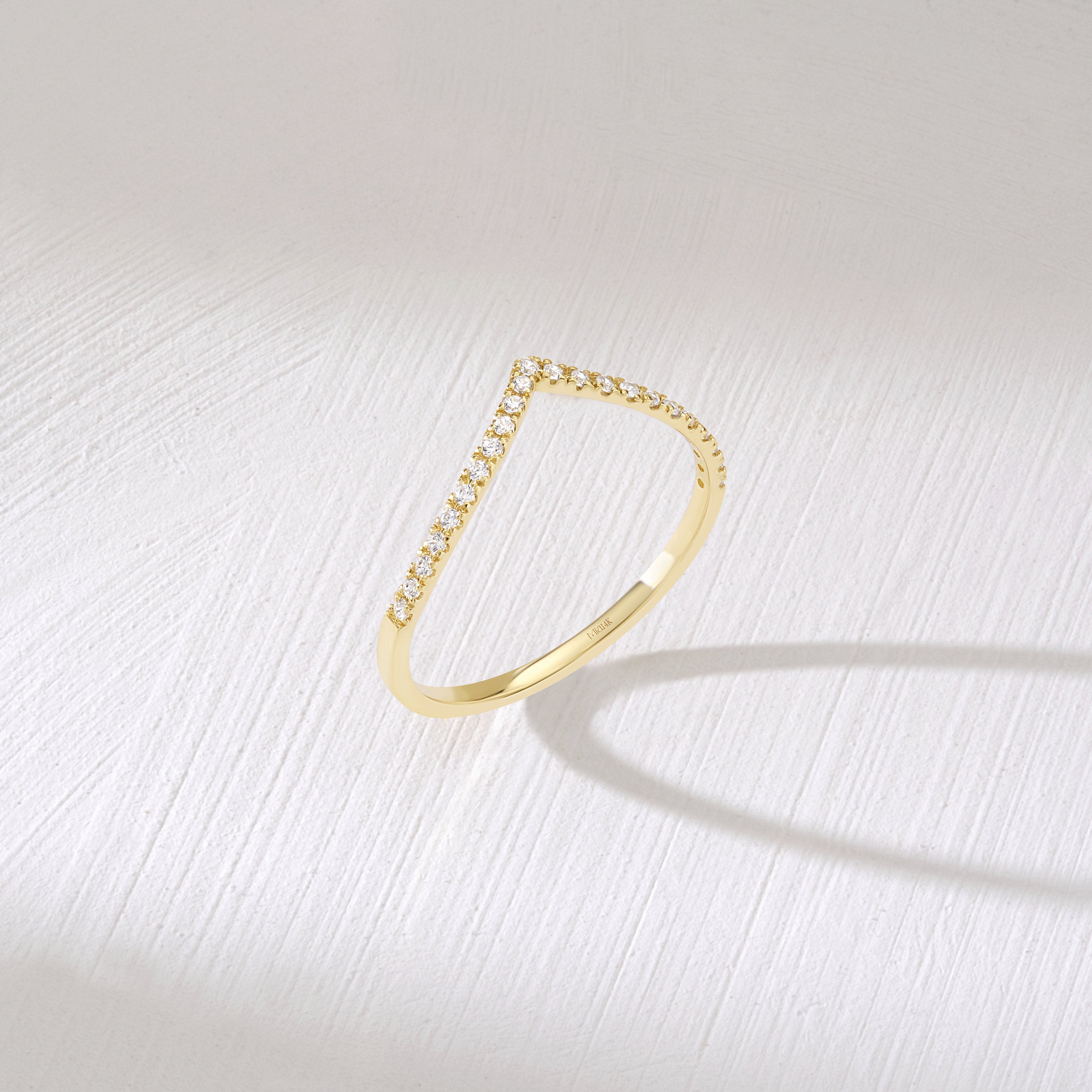 V Shaped Diamond Ring - Solid Gold Chevron Band