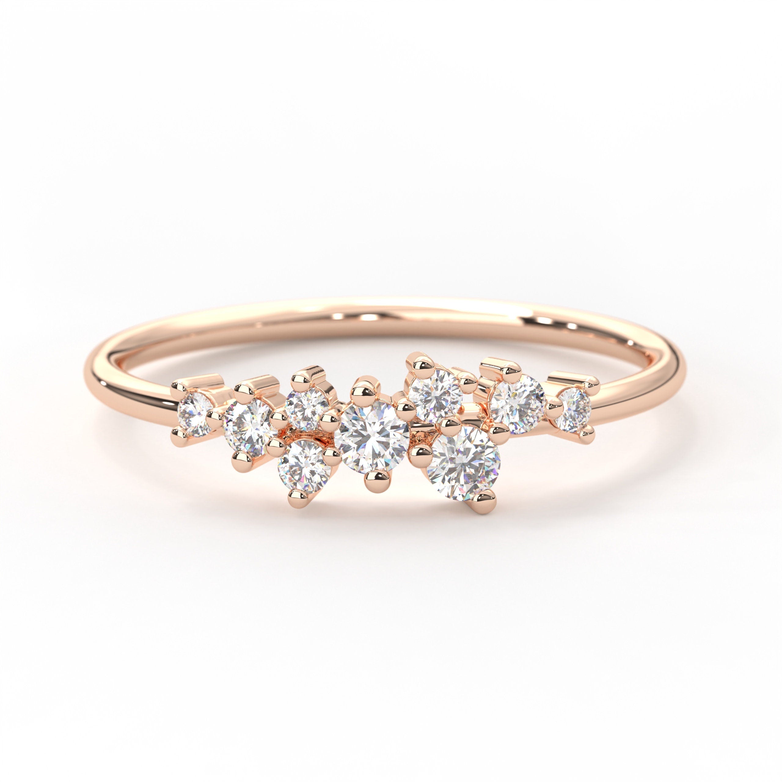 Cluster Diamond Ring Solid Gold Minimalist Band