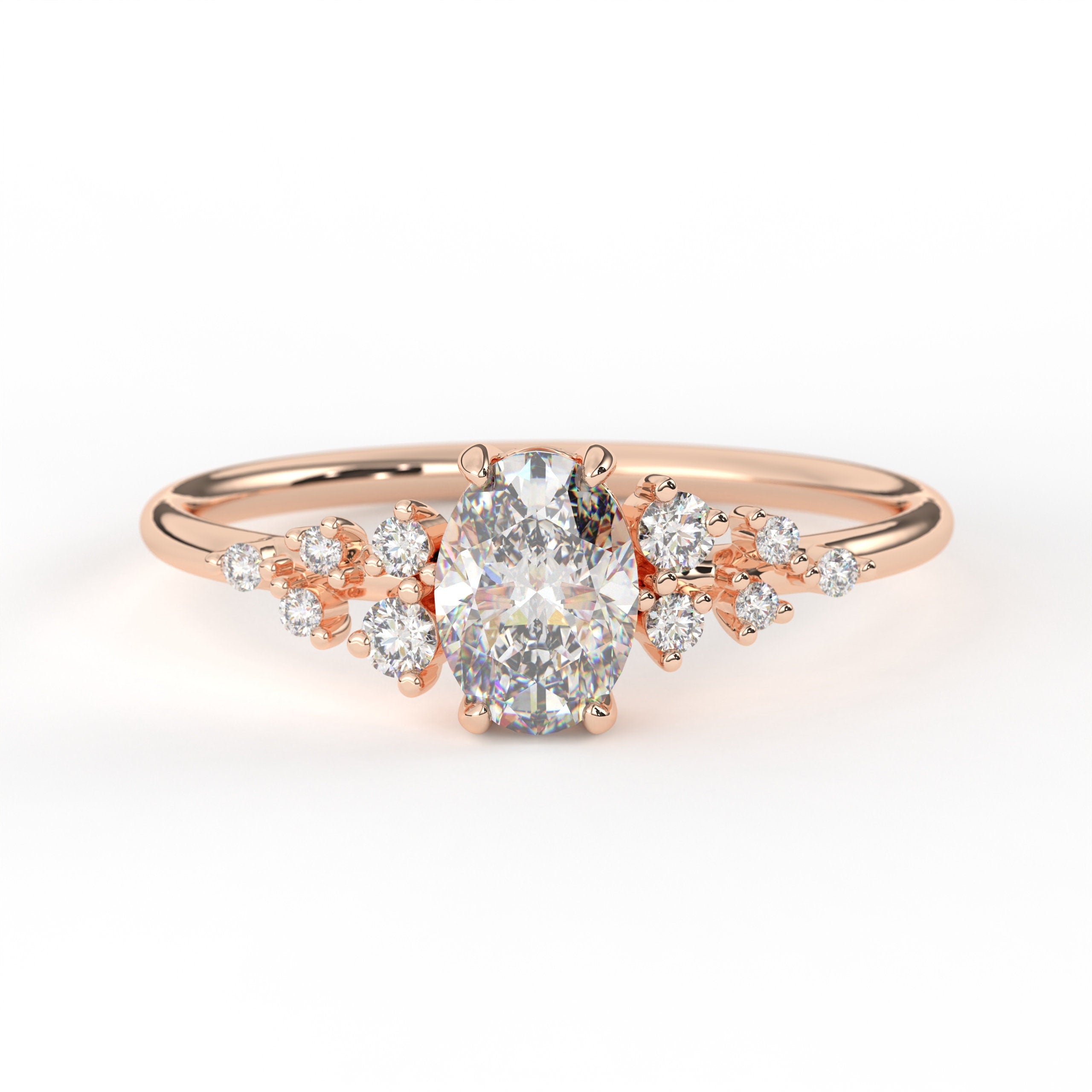 Diamond Cluster Ring Moissanite Promise Ring Solid Gold