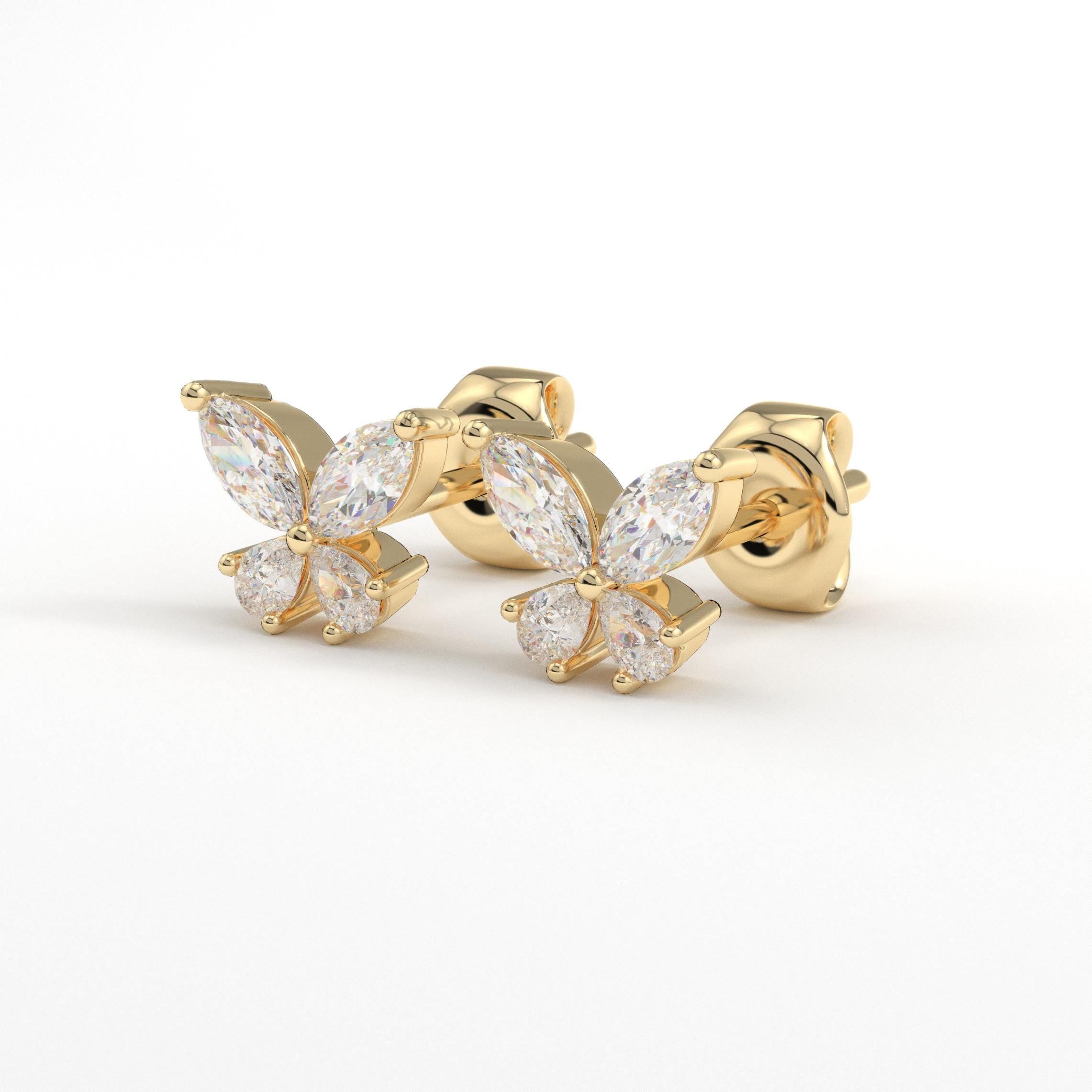 Butterfly CZ Earrings Solid Gold Studs