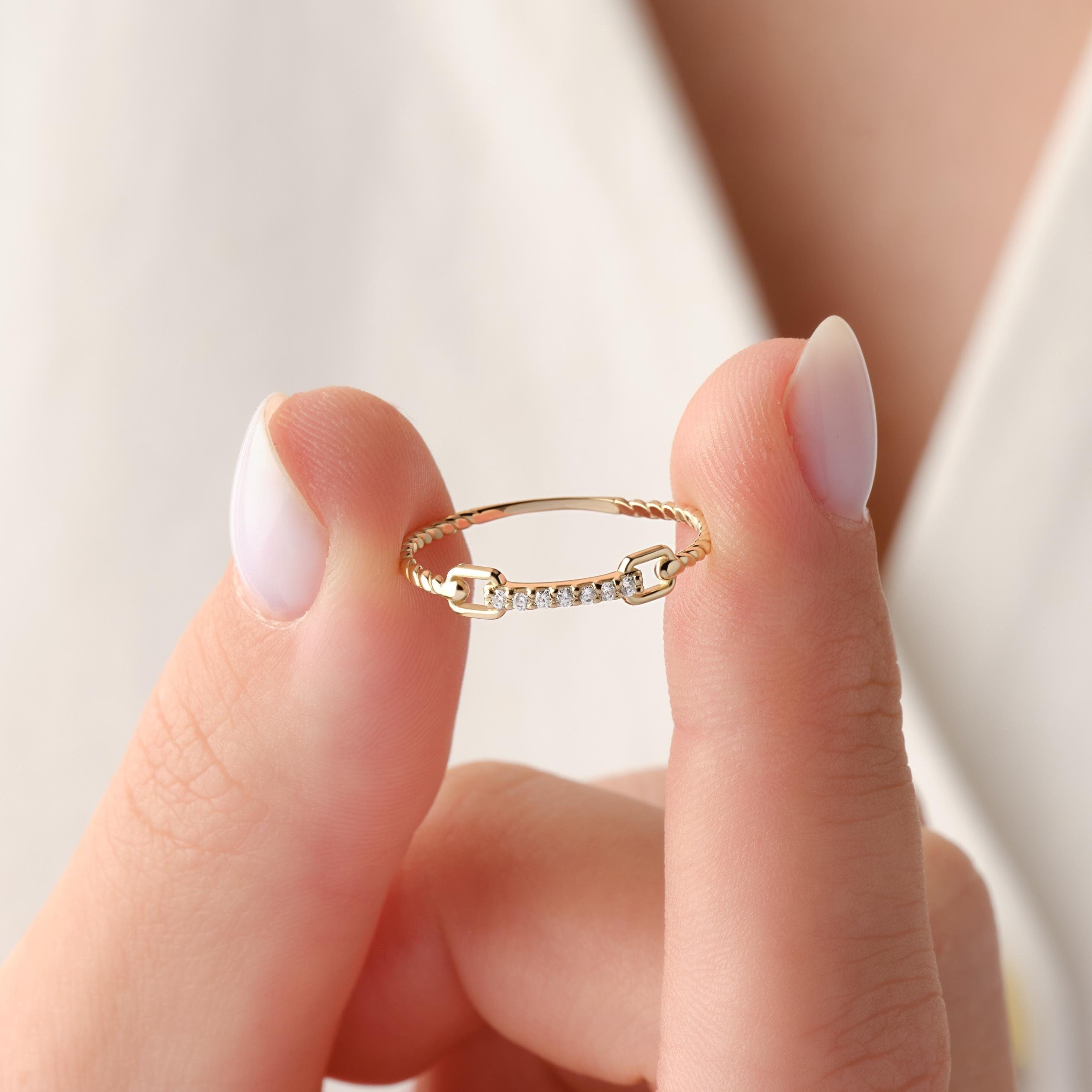 Solid Gold Twisted Rope Pave Ring