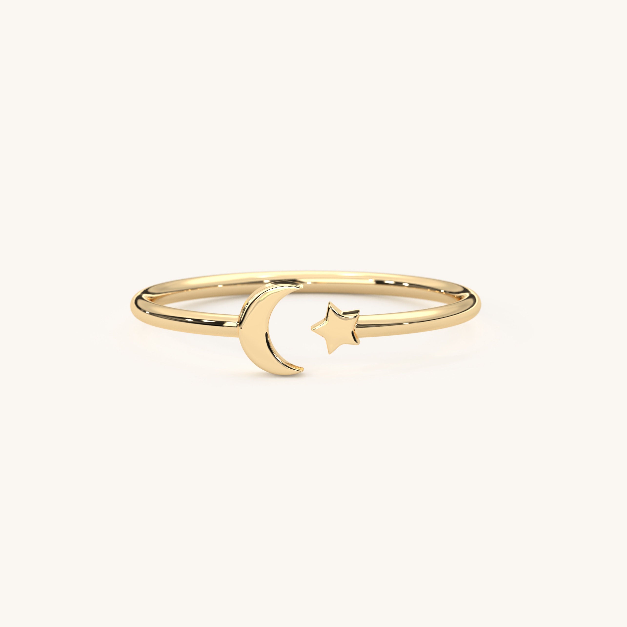 Solid Gold Moon Ring Celestial Petite