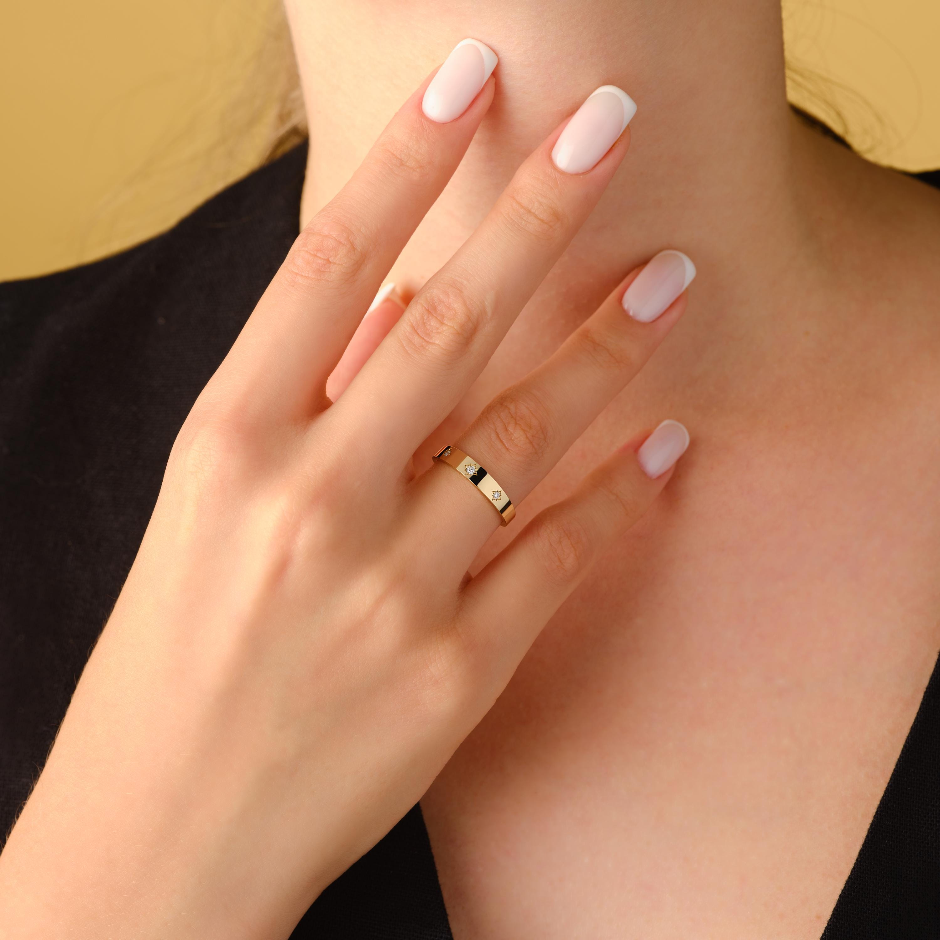 Diamond Promise Ring Solid Gold Star Setting