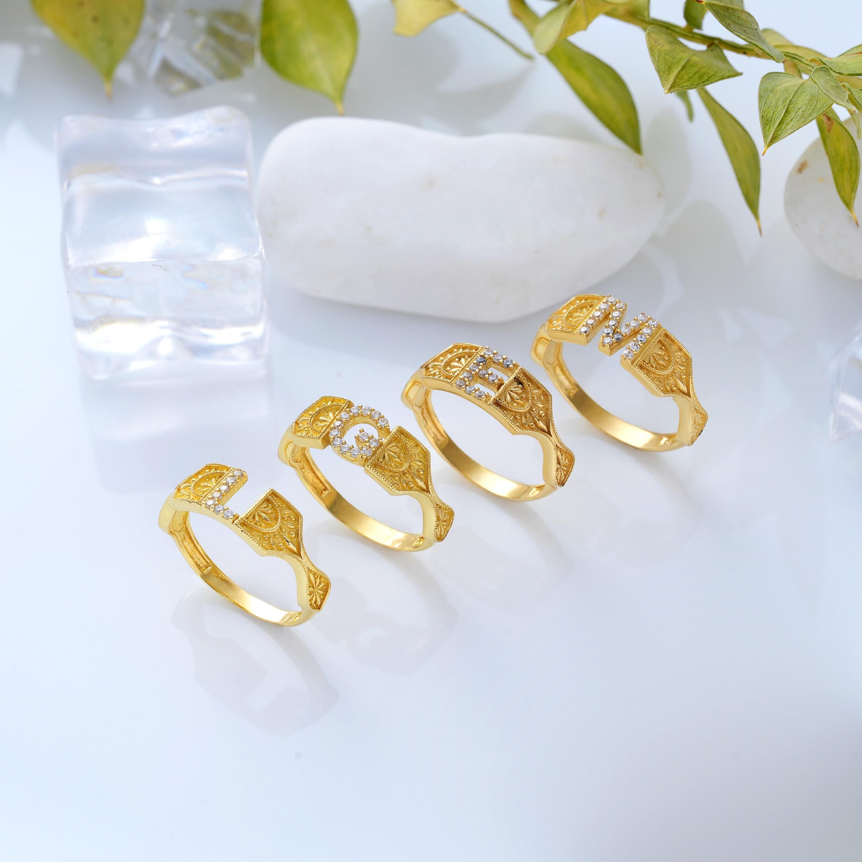 gold diamond customizable letter signet bands name initial jewelry