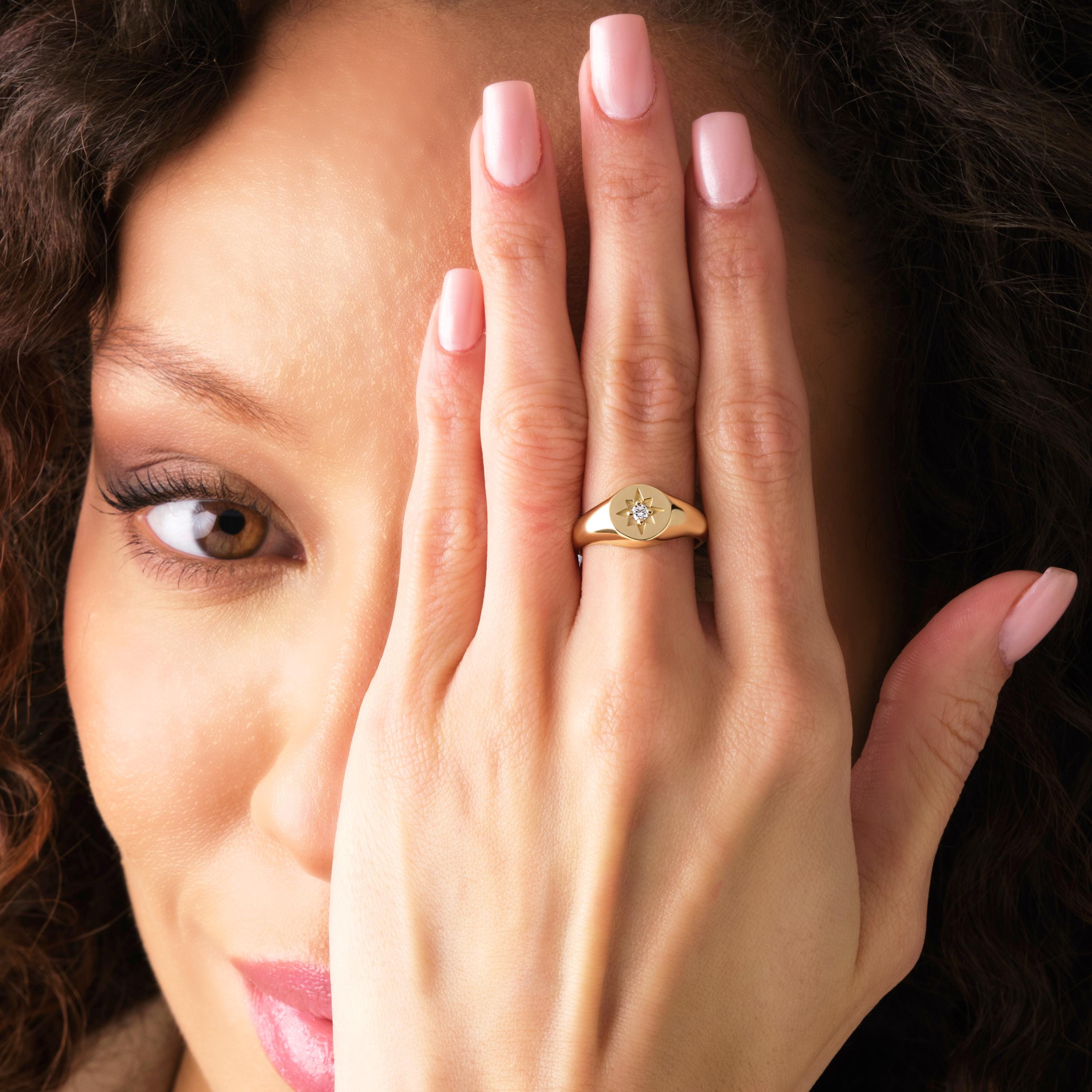 Solid Gold Signet North Star Ring