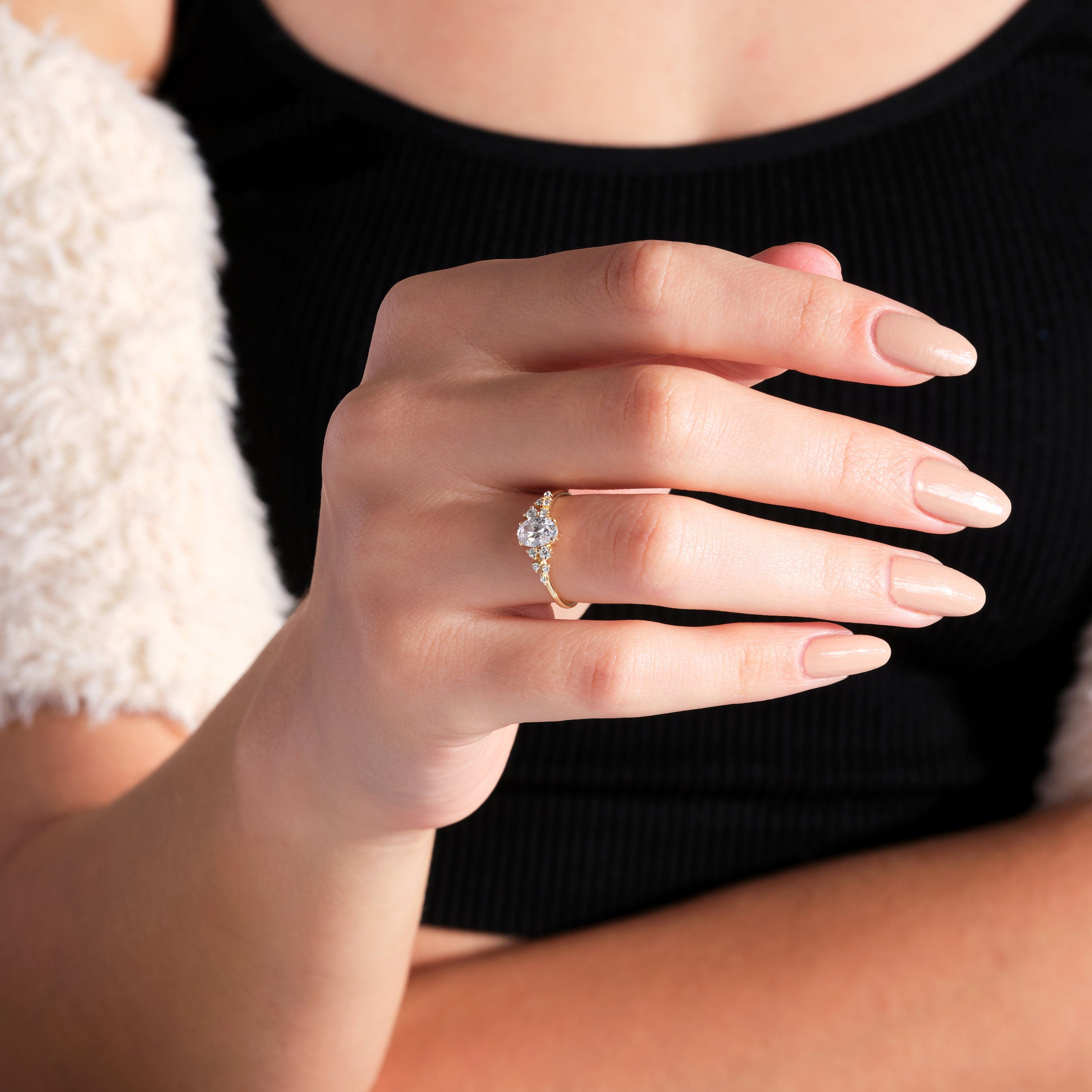 Diamond Cluster Ring Moissanite Promise Ring Solid Gold